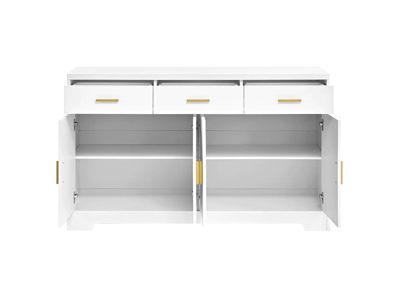 Buffet de salon avec 4 portes cintrées et 3 tiroirs - Bois en MDF blanc