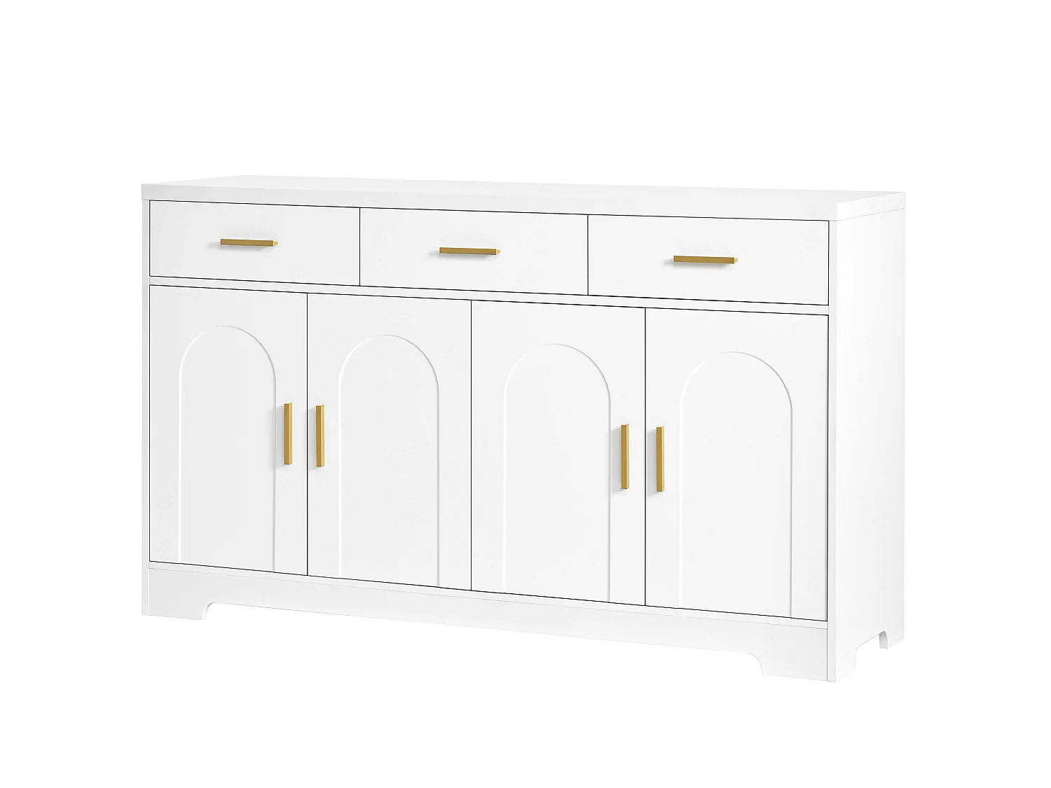 Buffet de salon avec 4 portes cintrées et 3 tiroirs - Bois en MDF blanc