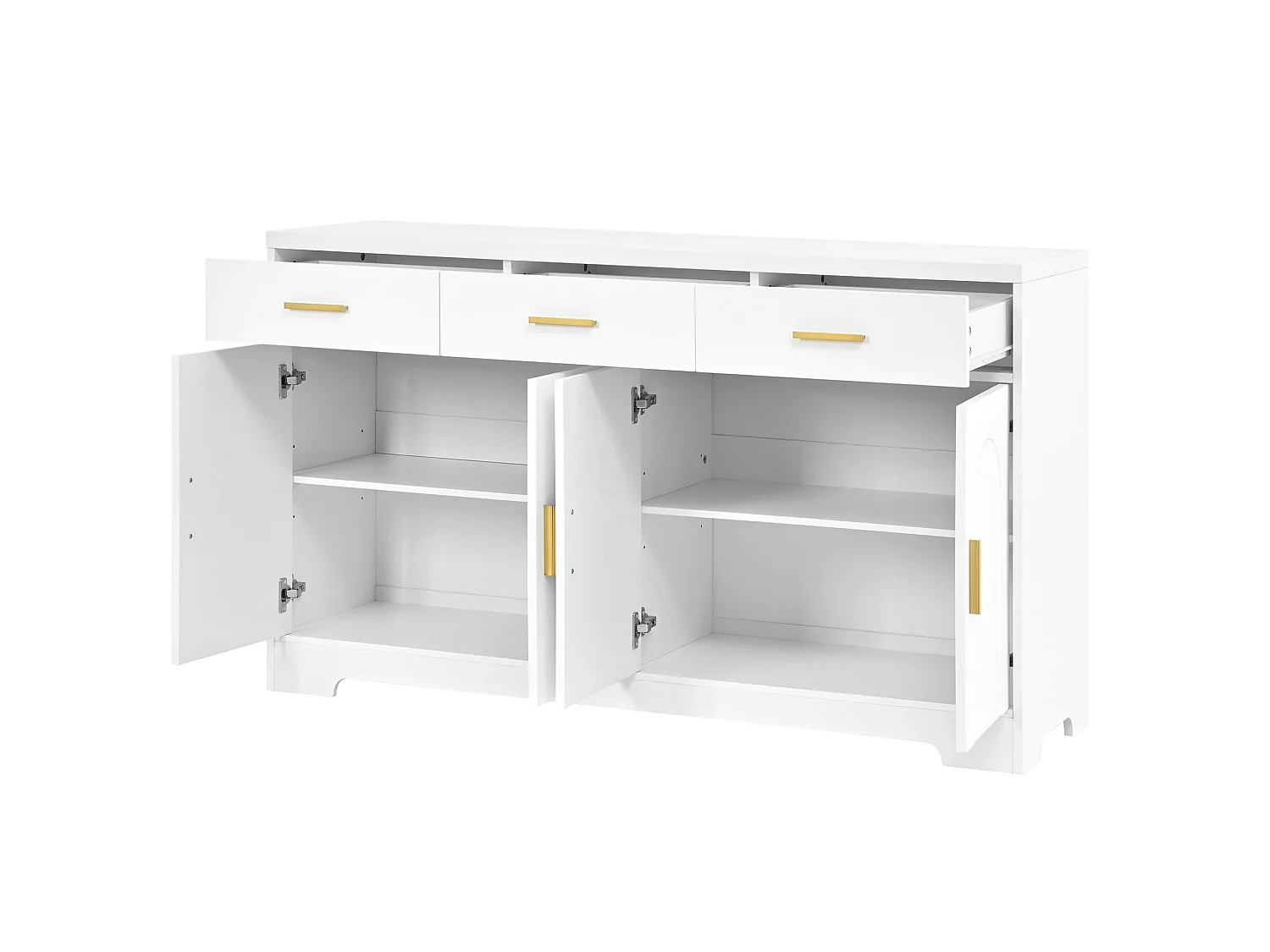 Buffet de salon avec 4 portes cintrées et 3 tiroirs - Bois en MDF blanc