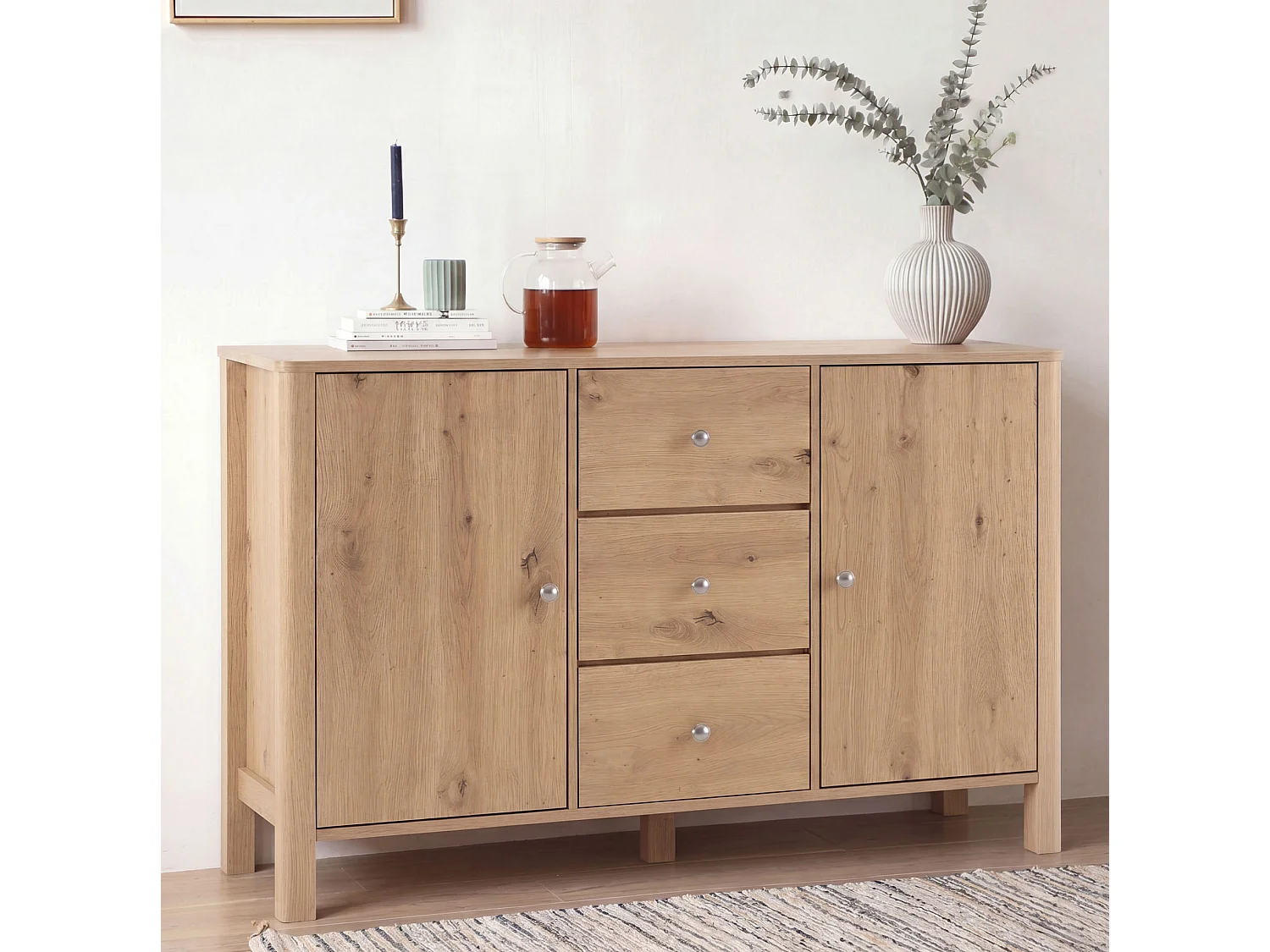Dressoir met 3 lades en 2 deuren - Houtkleur 120 x 40 x 80 cm