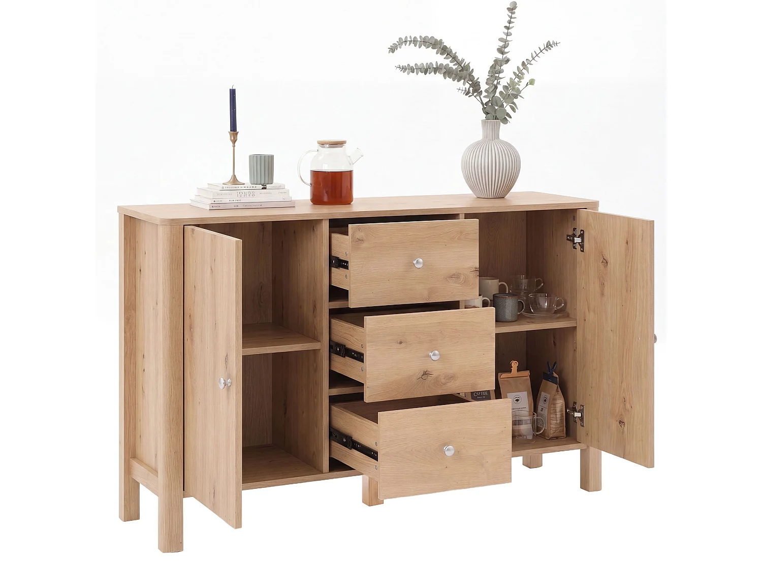 Dressoir met 3 lades en 2 deuren - Houtkleur 120 x 40 x 80 cm