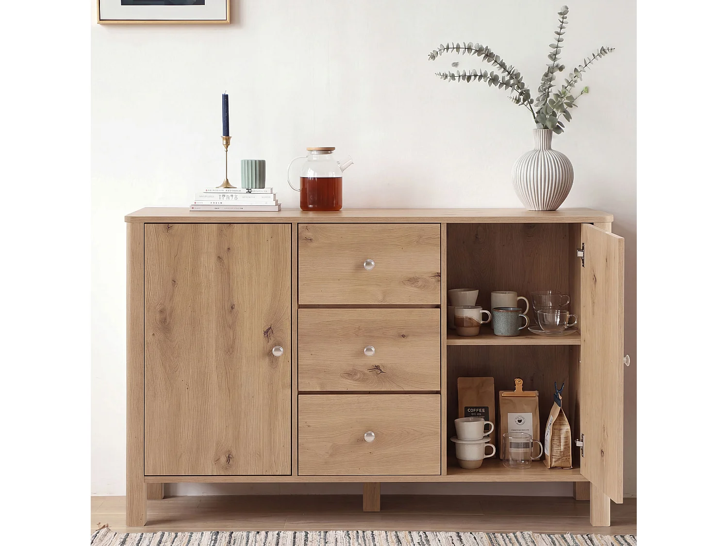 Dressoir met 3 lades en 2 deuren - Houtkleur 120 x 40 x 80 cm