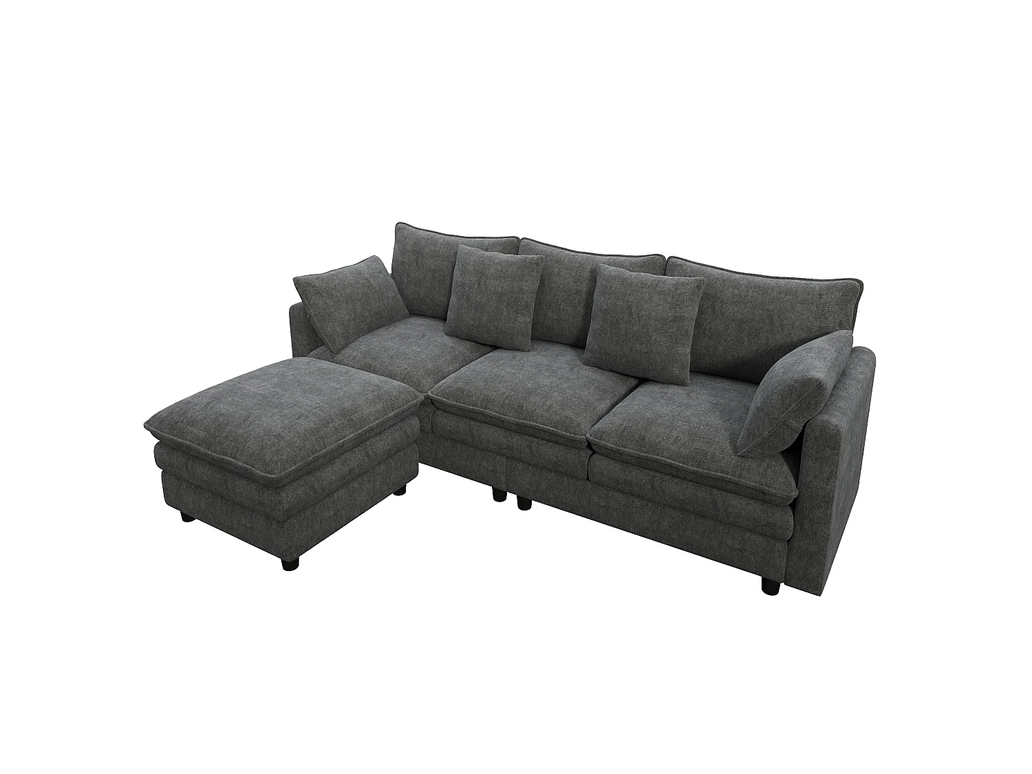 Hörnsoffa 3 Platser 212x150cm - L-Soffa Inkluderar Vändbar Schäslong, 4 Dekorationskuddar, Chenilletyg - Grå