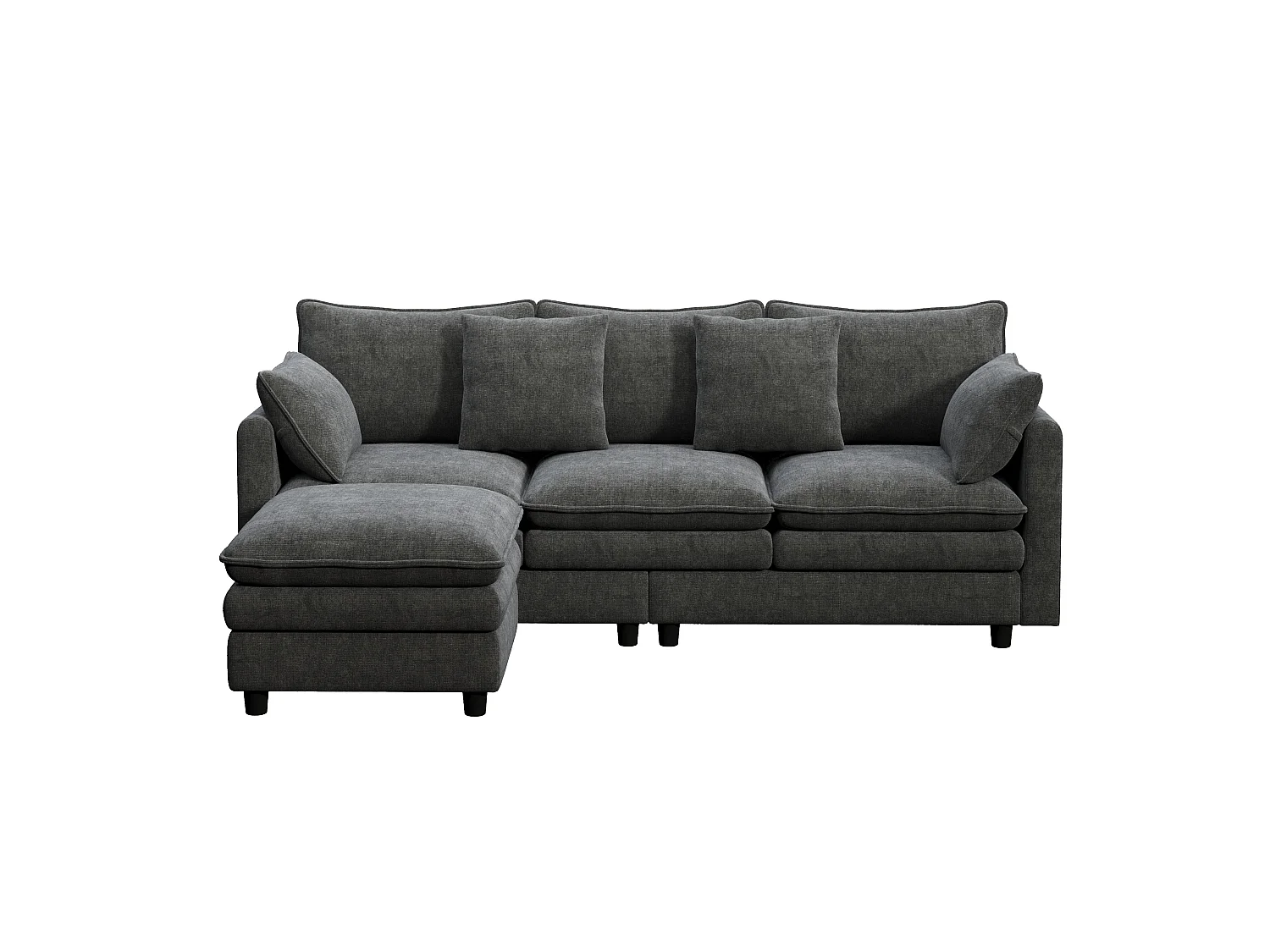 Hörnsoffa 3 Platser 212x150cm - L-Soffa Inkluderar Vändbar Schäslong, 4 Dekorationskuddar, Chenilletyg - Grå
