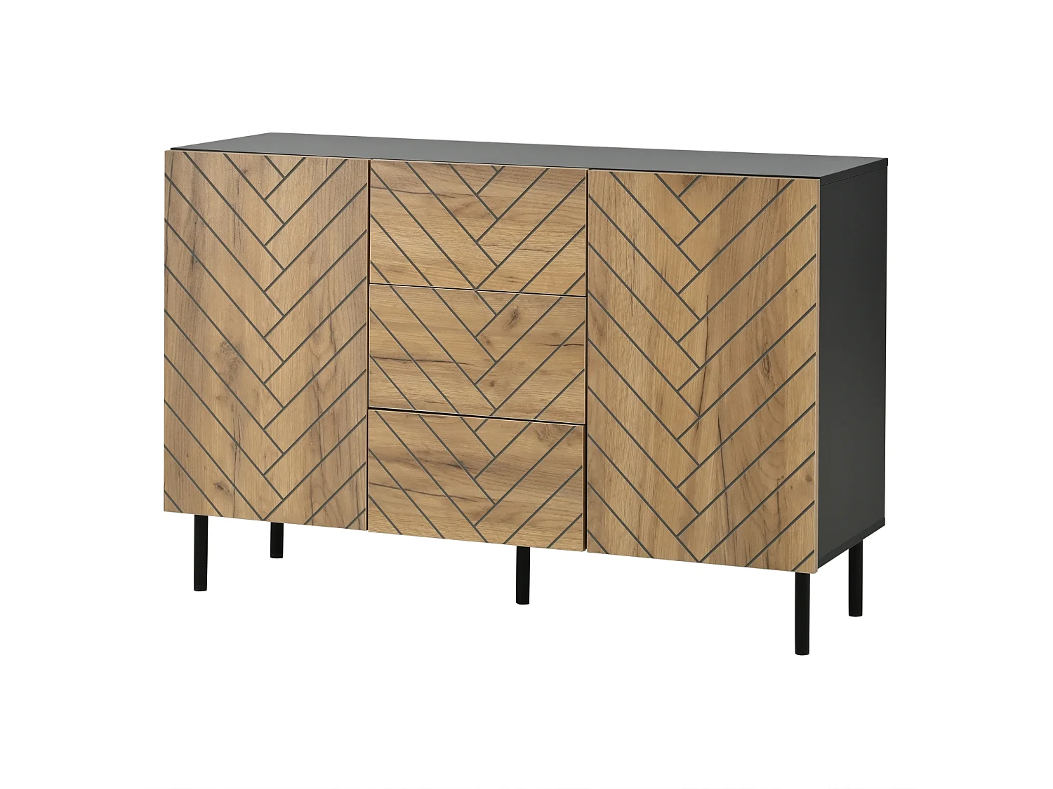 Houten dressoir 120 × 40 × 76 cm met 3 lades en 2 deuren - Hout en zwart