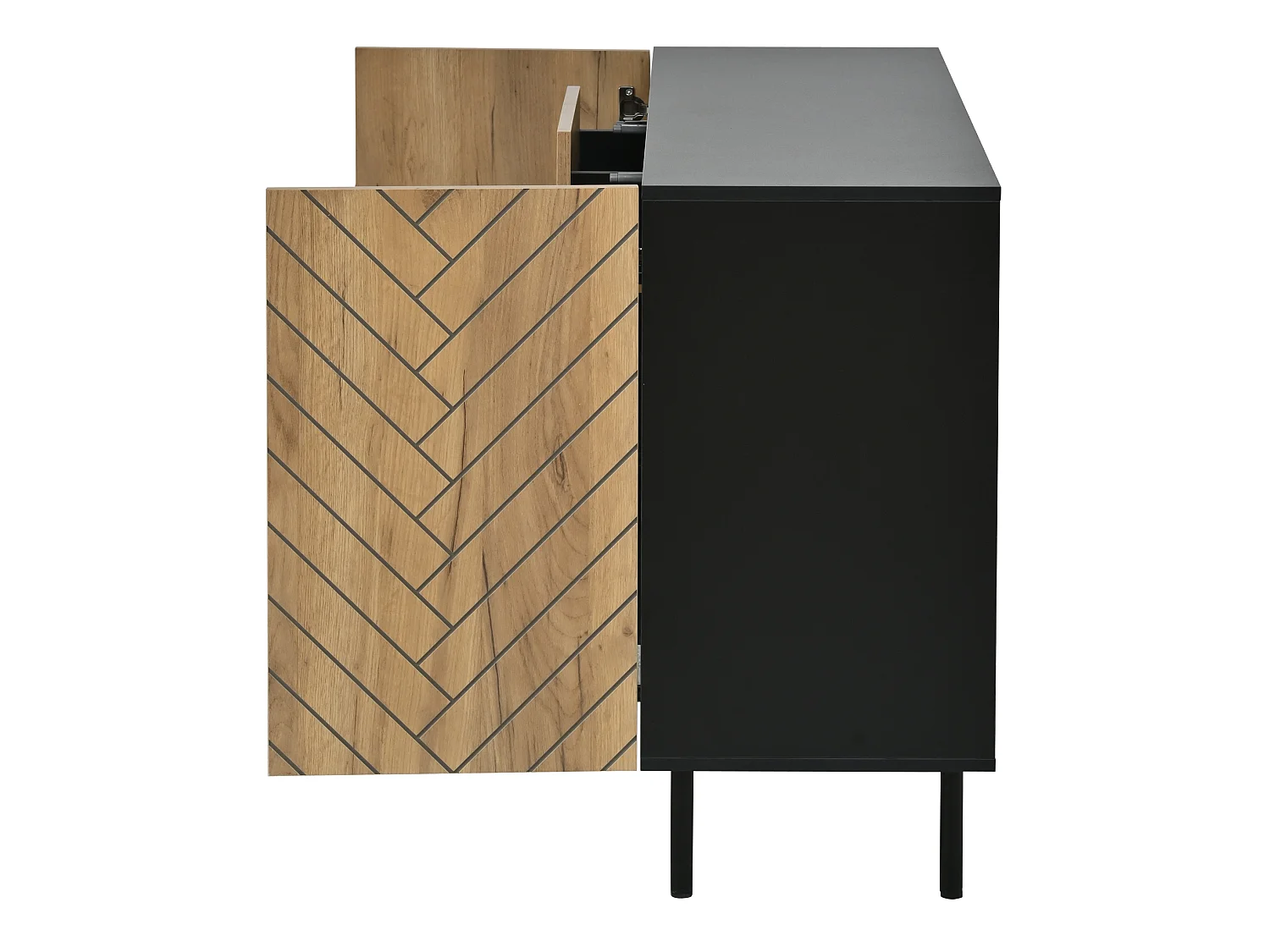 Houten dressoir 120 × 40 × 76 cm met 3 lades en 2 deuren - Hout en zwart