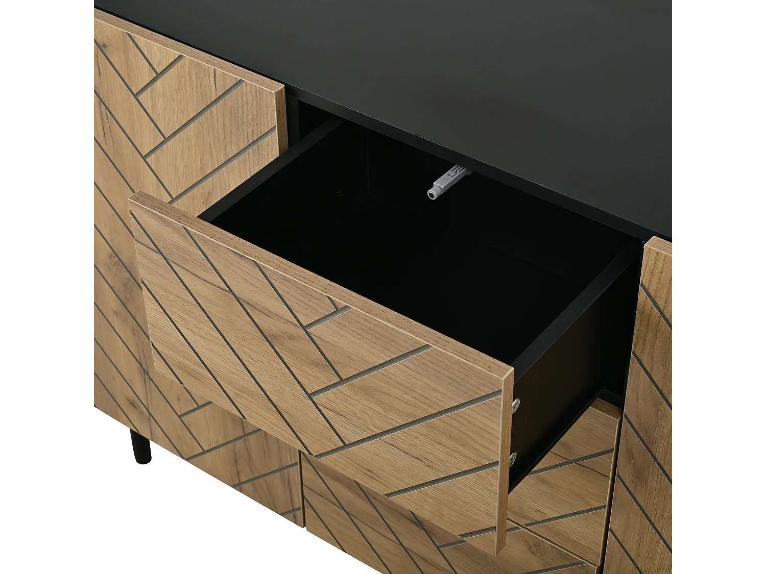 Houten dressoir 120 × 40 × 76 cm met 3 lades en 2 deuren - Hout en zwart