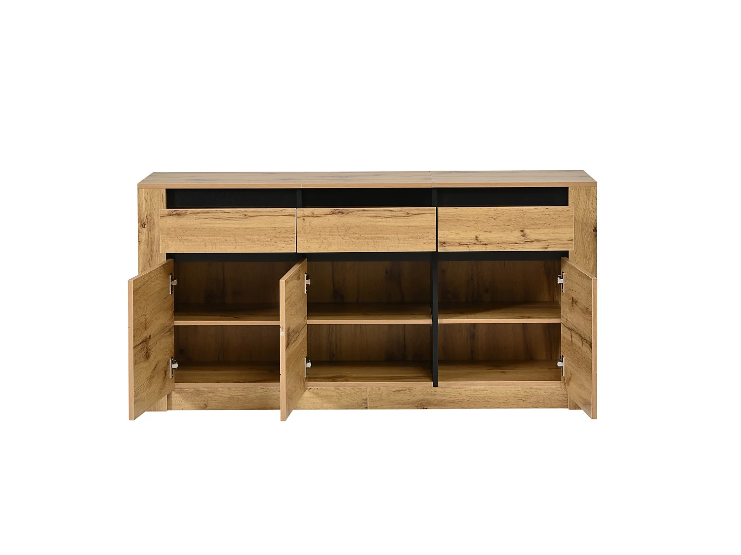 Buffet avec étagères réglables, 3 tiroirs et 3 portes - Couleur bois