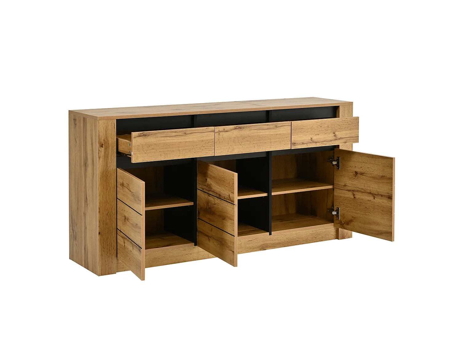Buffet avec étagères réglables, 3 tiroirs et 3 portes - Couleur bois