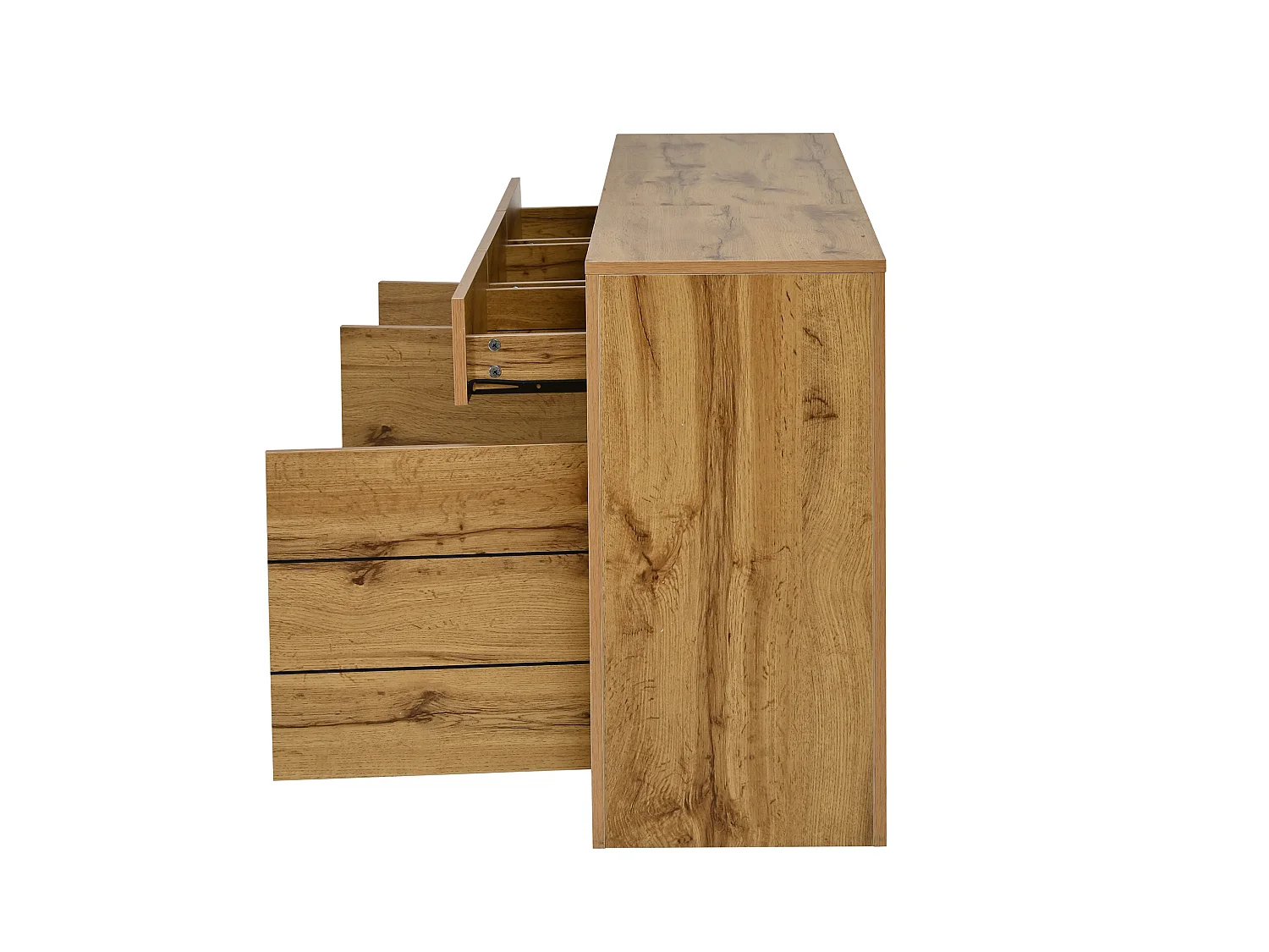 Buffet avec étagères réglables, 3 tiroirs et 3 portes - Couleur bois