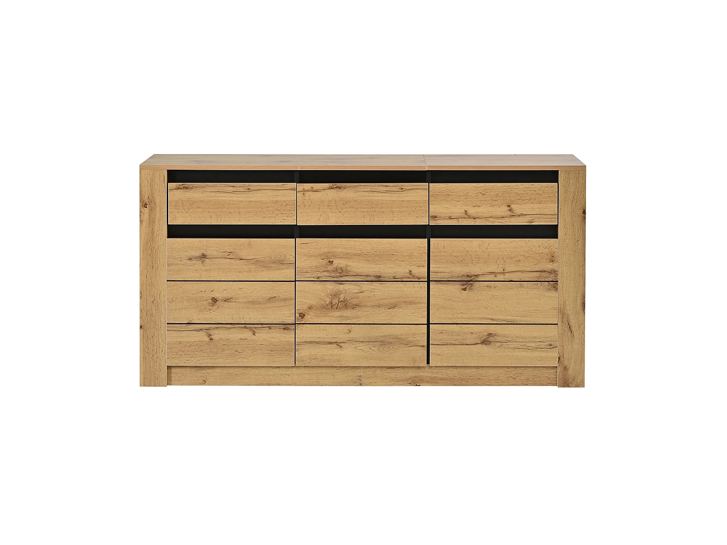Buffet avec étagères réglables, 3 tiroirs et 3 portes - Couleur bois