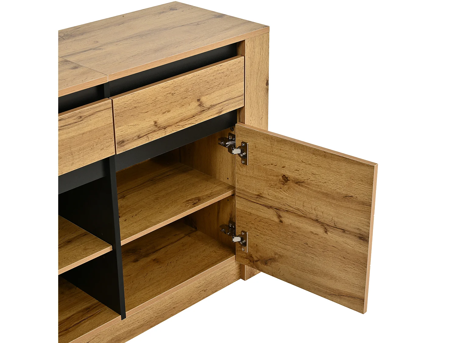 Buffet avec étagères réglables, 3 tiroirs et 3 portes - Couleur bois