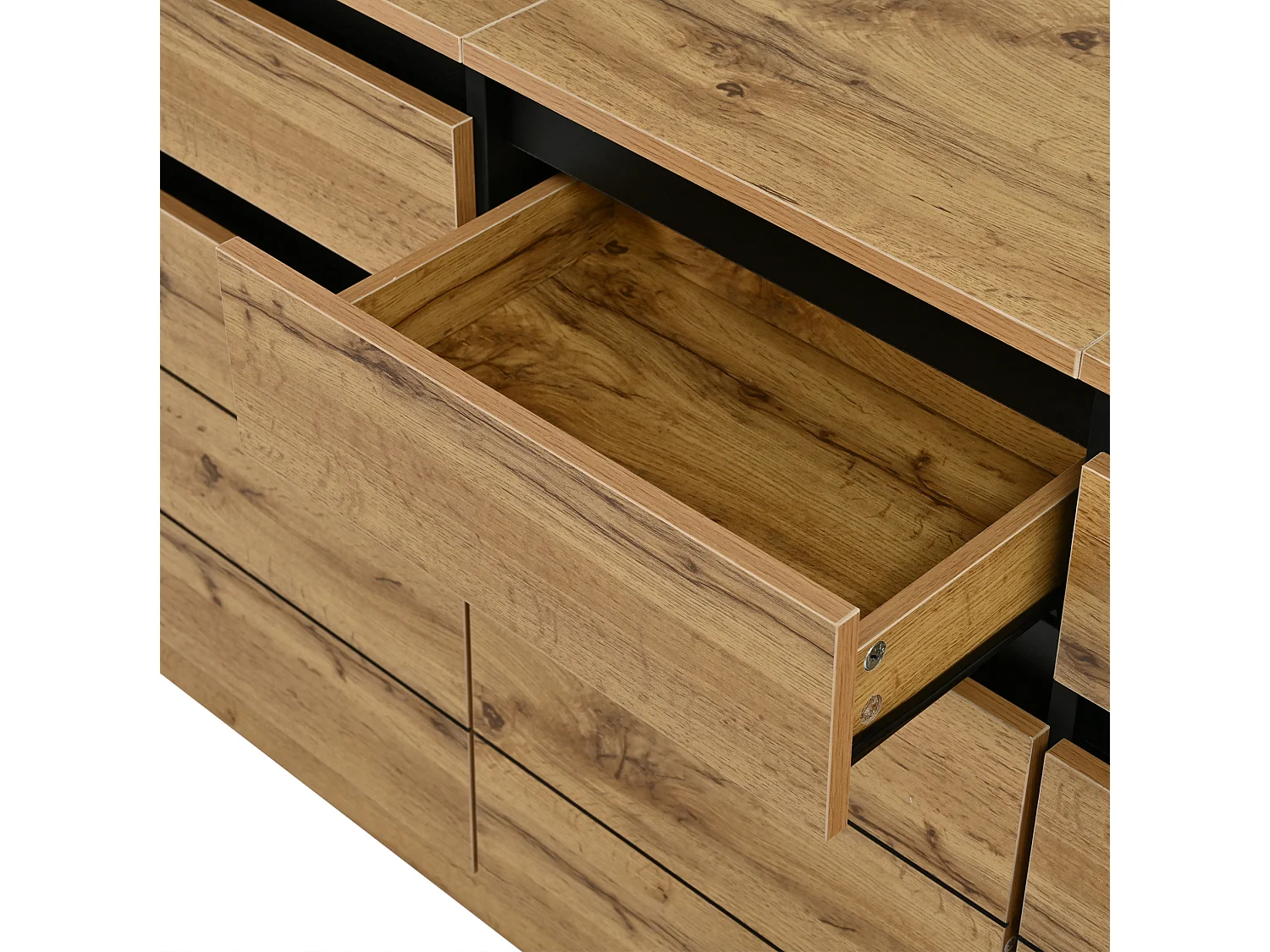 Buffet avec étagères réglables, 3 tiroirs et 3 portes - Couleur bois