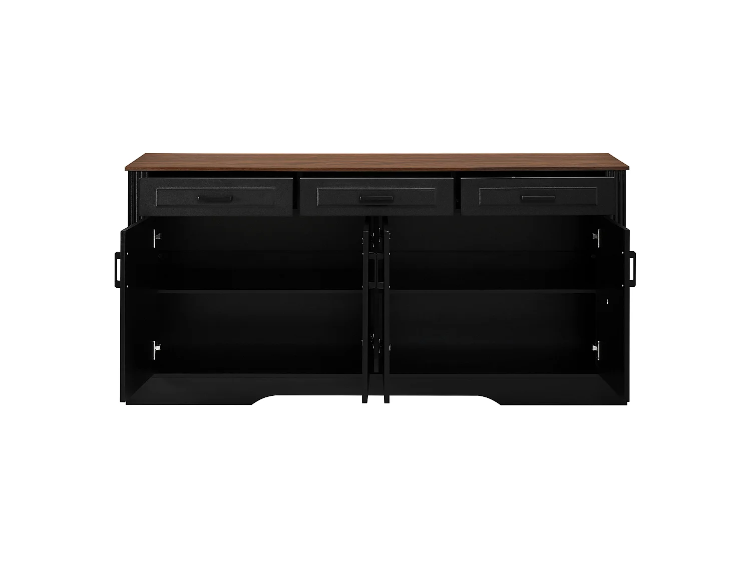Buffetkast met 3 lades en 4 deuren met verticaal reliëf - Zwart 160x40x75 cm