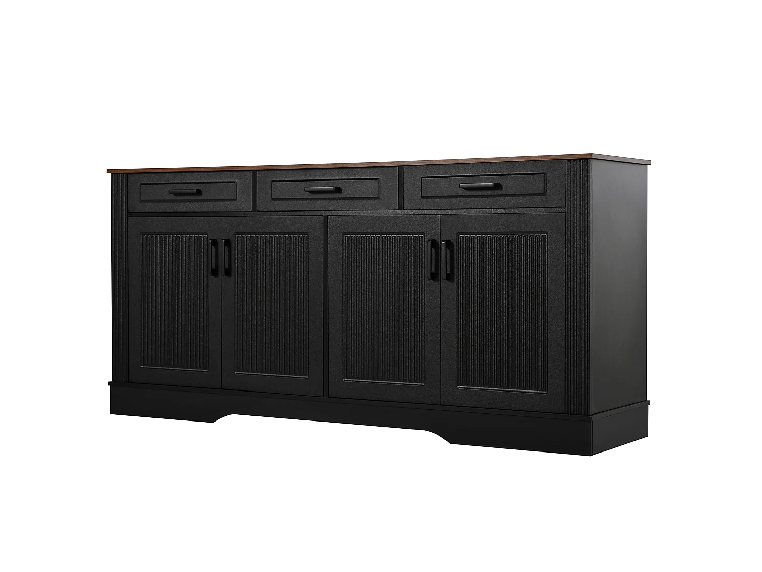 Buffetkast met 3 lades en 4 deuren met verticaal reliëf - Zwart 160x40x75 cm