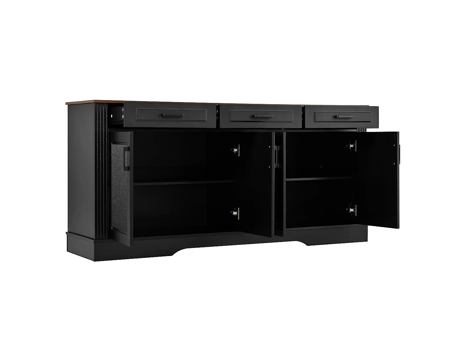 Buffetkast met 3 lades en 4 deuren met verticaal reliëf - Zwart 160x40x75 cm