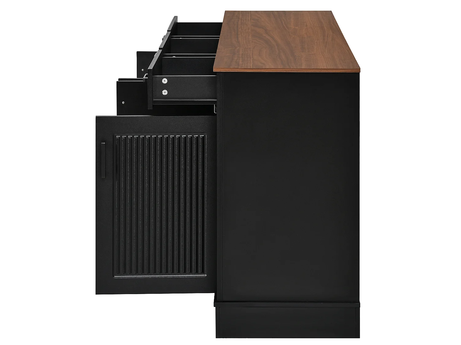 Buffetkast met 3 lades en 4 deuren met verticaal reliëf - Zwart 160x40x75 cm