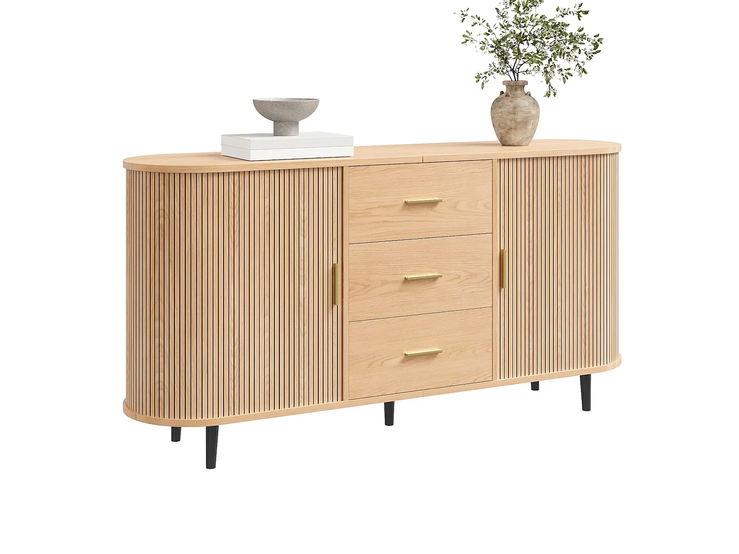 Buffet avec 3 tiroirs et 2 portes coulissantes - Couleur bois