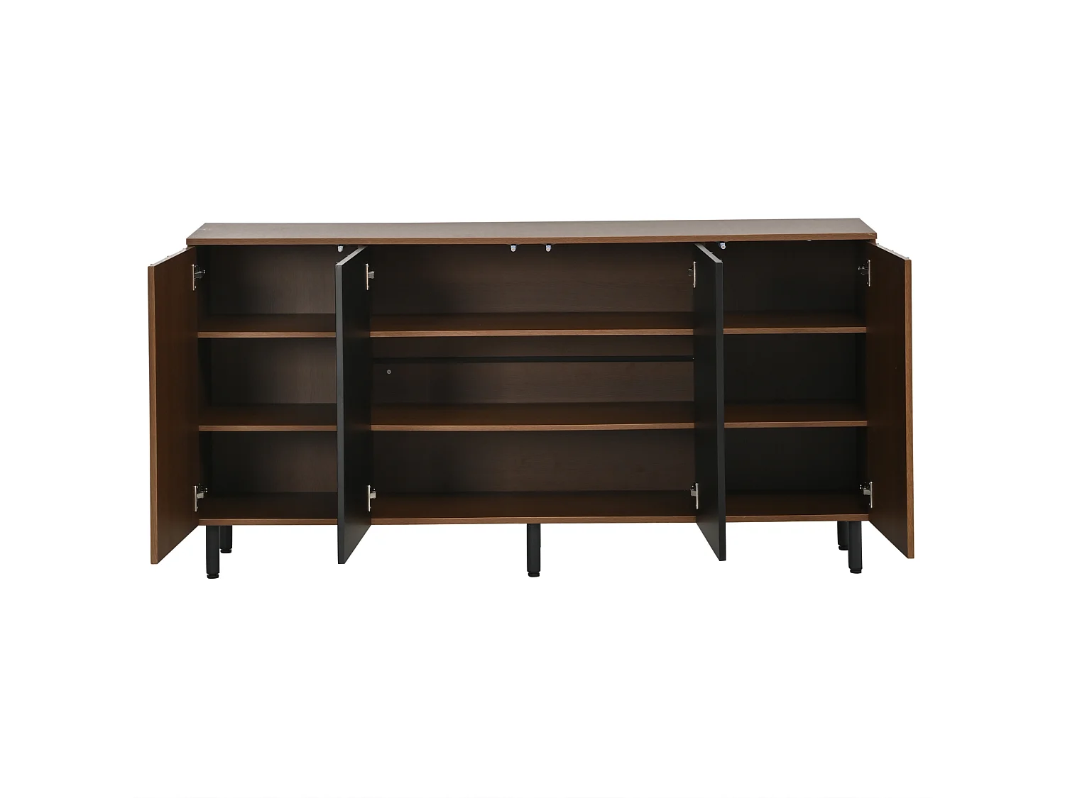 Dressoir met 4 deuren en verstelbare planken - Bruin en zwart 160x35x80 cm