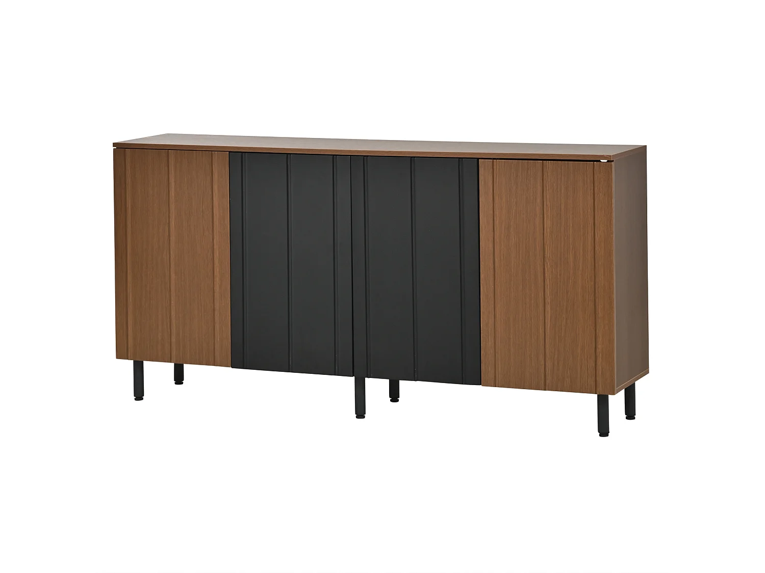 Dressoir met 4 deuren en verstelbare planken - Bruin en zwart 160x35x80 cm