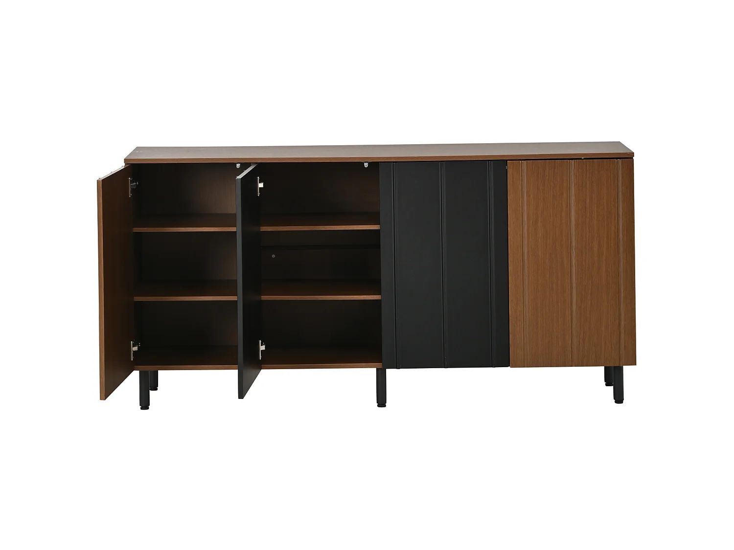 Dressoir met 4 deuren en verstelbare planken - Bruin en zwart 160x35x80 cm