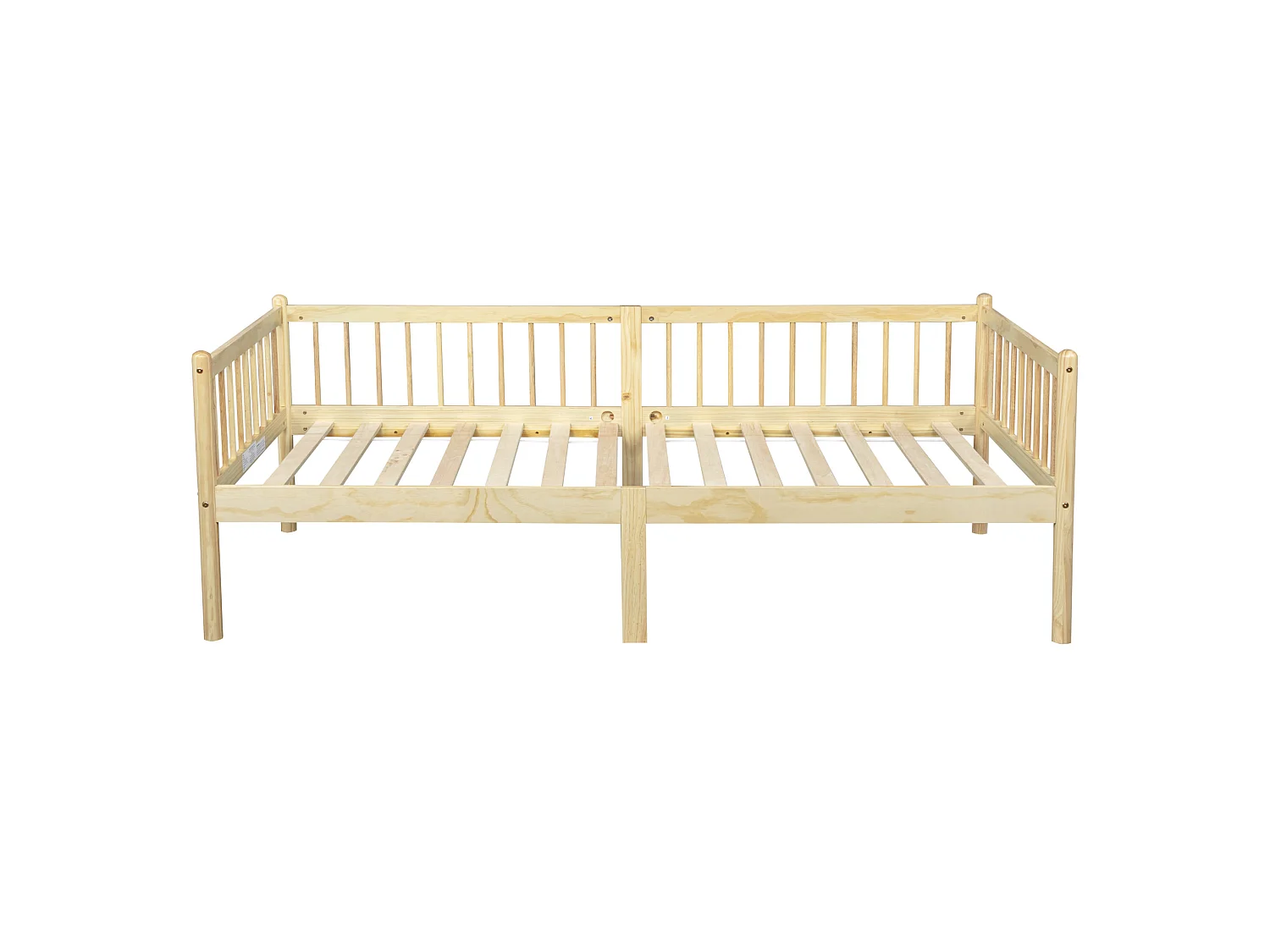Lit enfant 90x200 cm en pin avec barrières de sécurité sur 3 côtés - Naturel clair