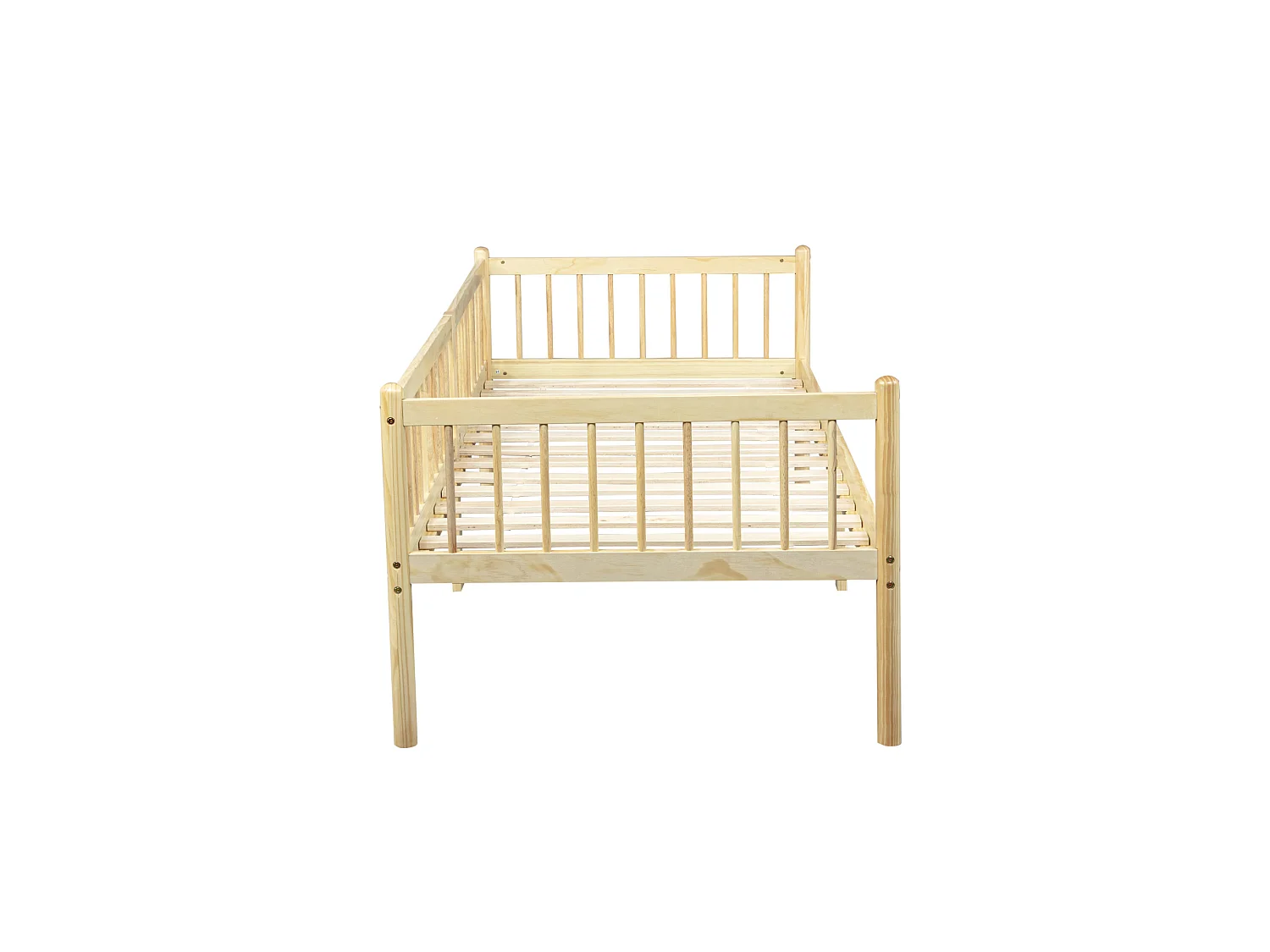 Lit enfant 90x200 cm en pin avec barrières de sécurité sur 3 côtés - Naturel clair