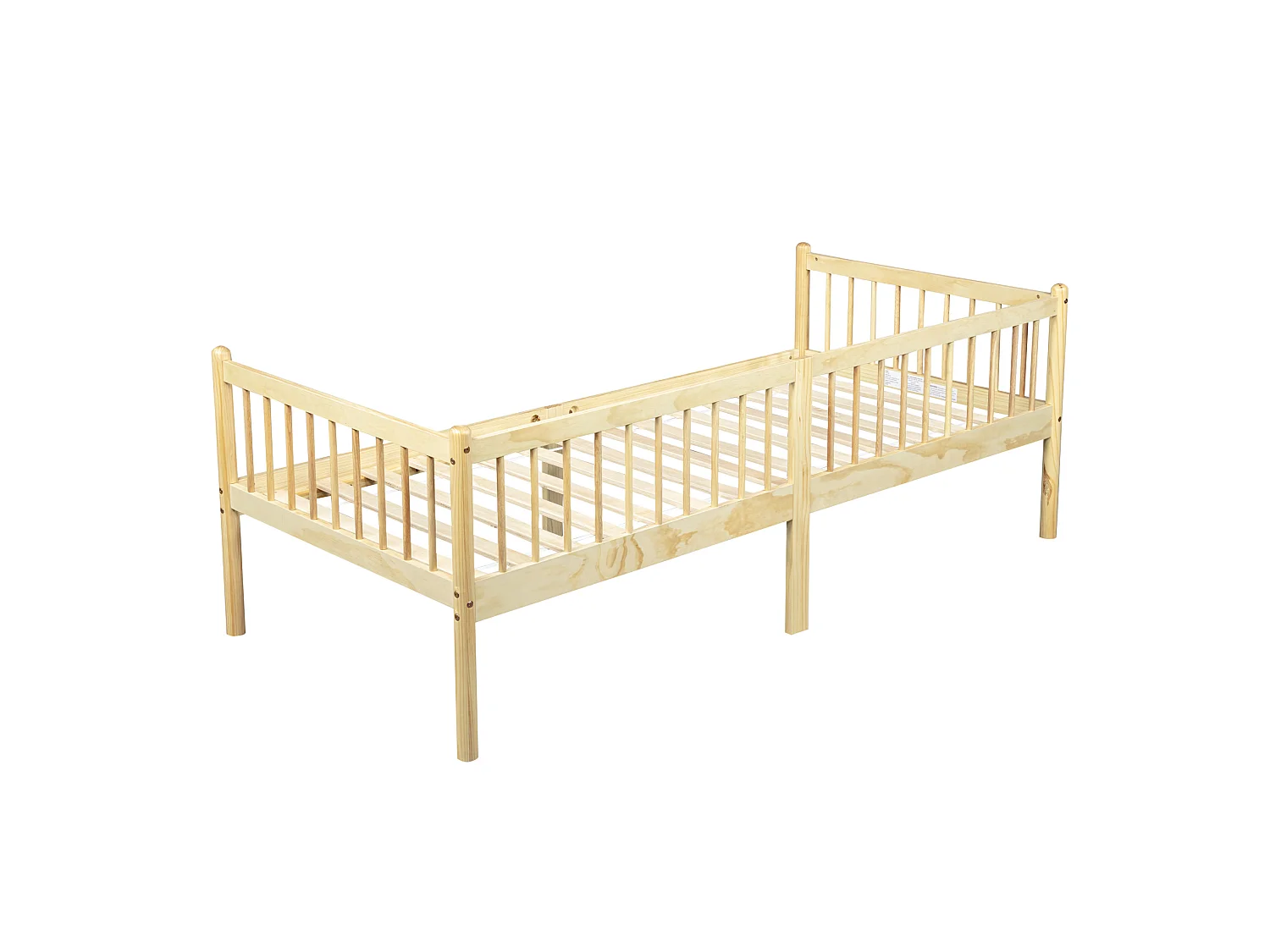 Lit enfant 90x200 cm en pin avec barrières de sécurité sur 3 côtés - Naturel clair