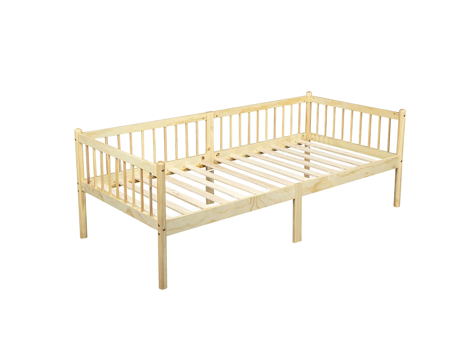 Lit enfant 90x200 cm en pin avec barrières de sécurité sur 3 côtés - Naturel clair