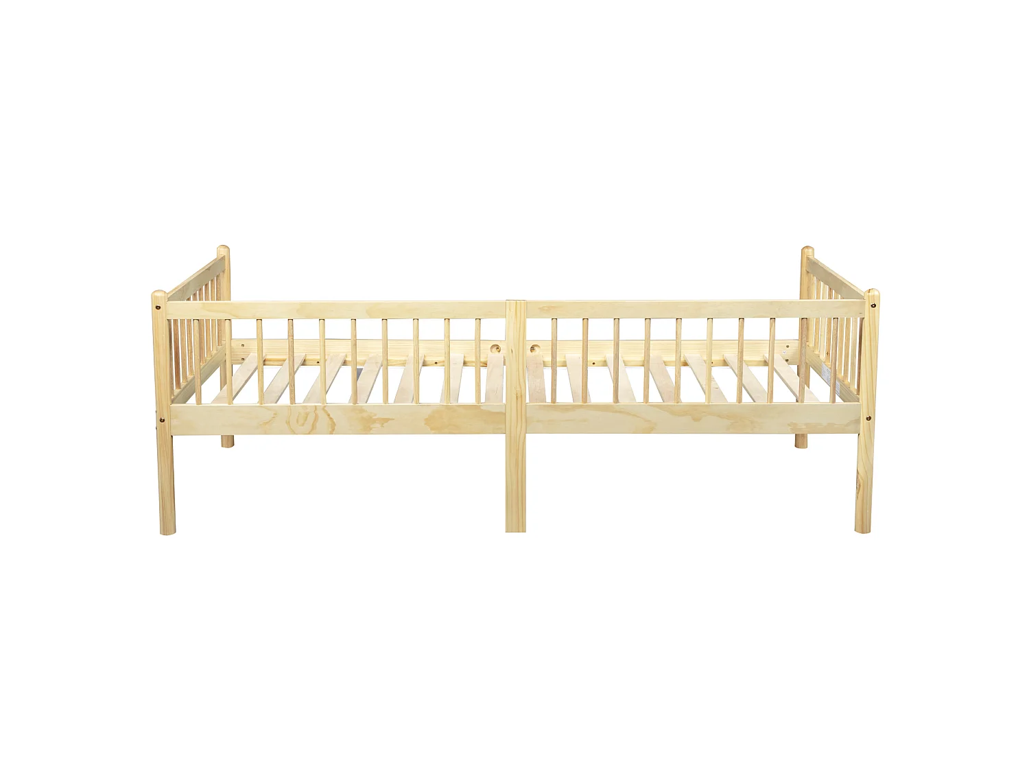 Lit enfant 90x200 cm en pin avec barrières de sécurité sur 3 côtés - Naturel clair