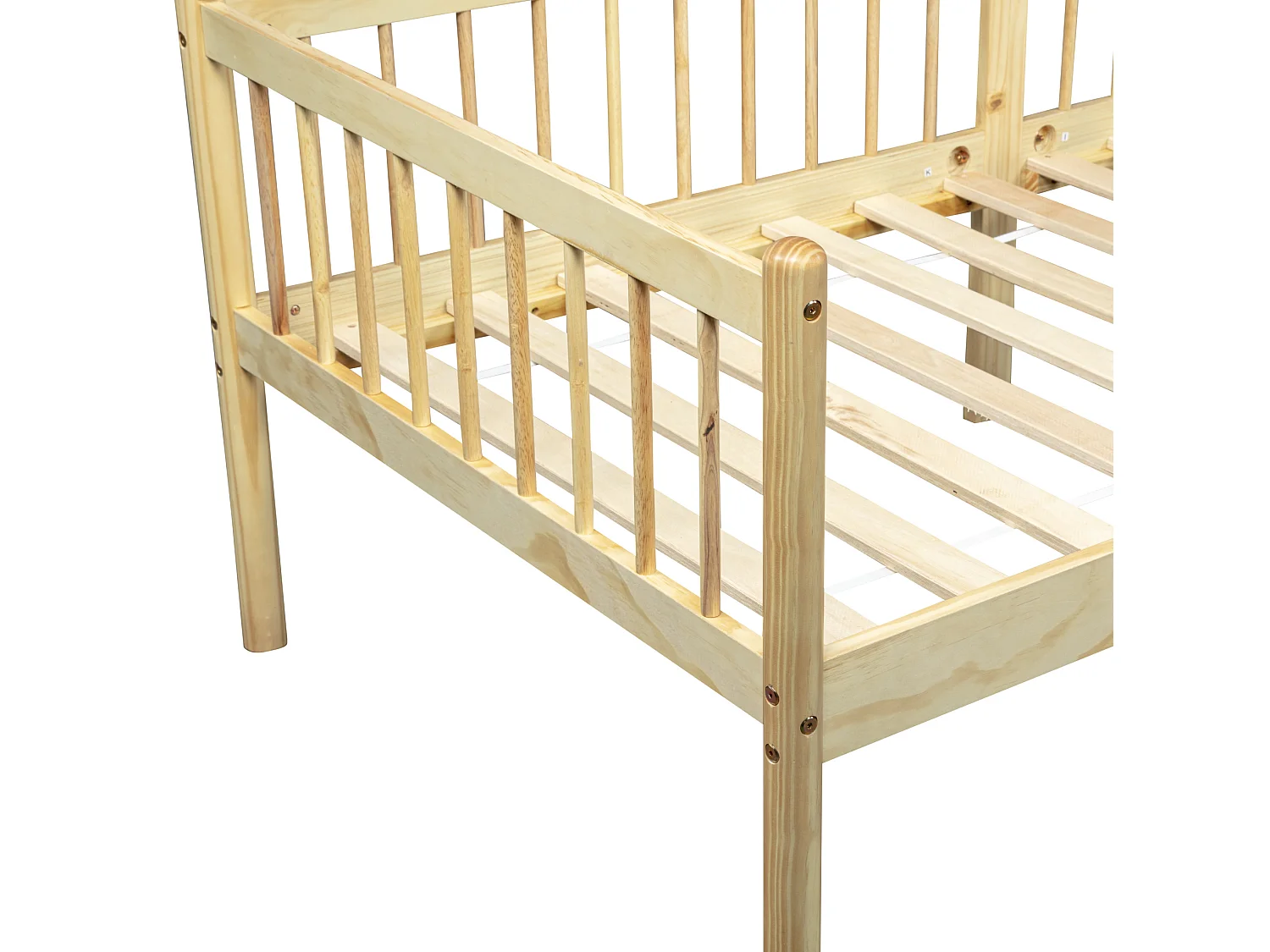Lit enfant 90x200 cm en pin avec barrières de sécurité sur 3 côtés - Naturel clair