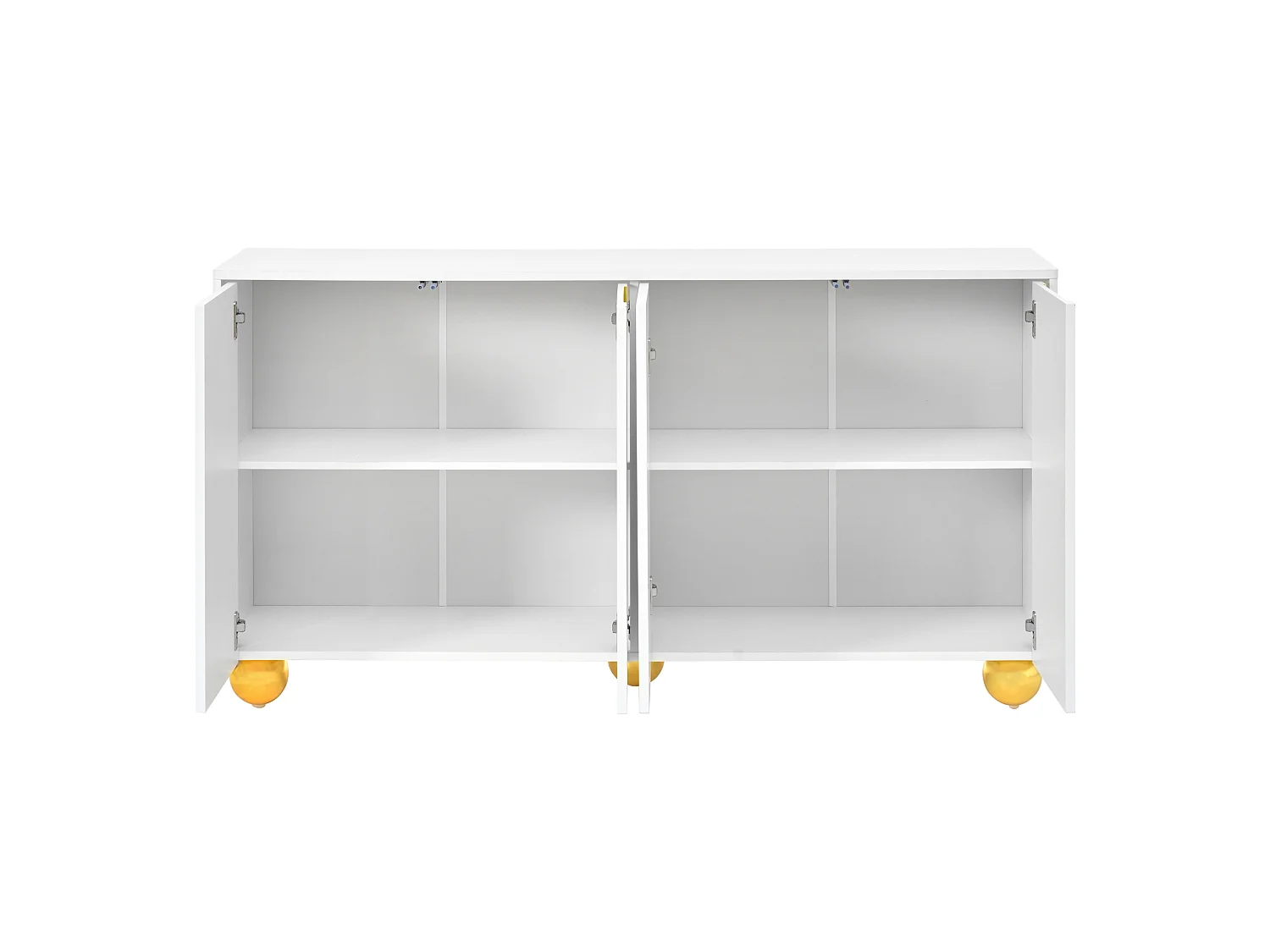 Dressoir 140x40x74 cm met 4 deuren en gouden metalen poten - Wit