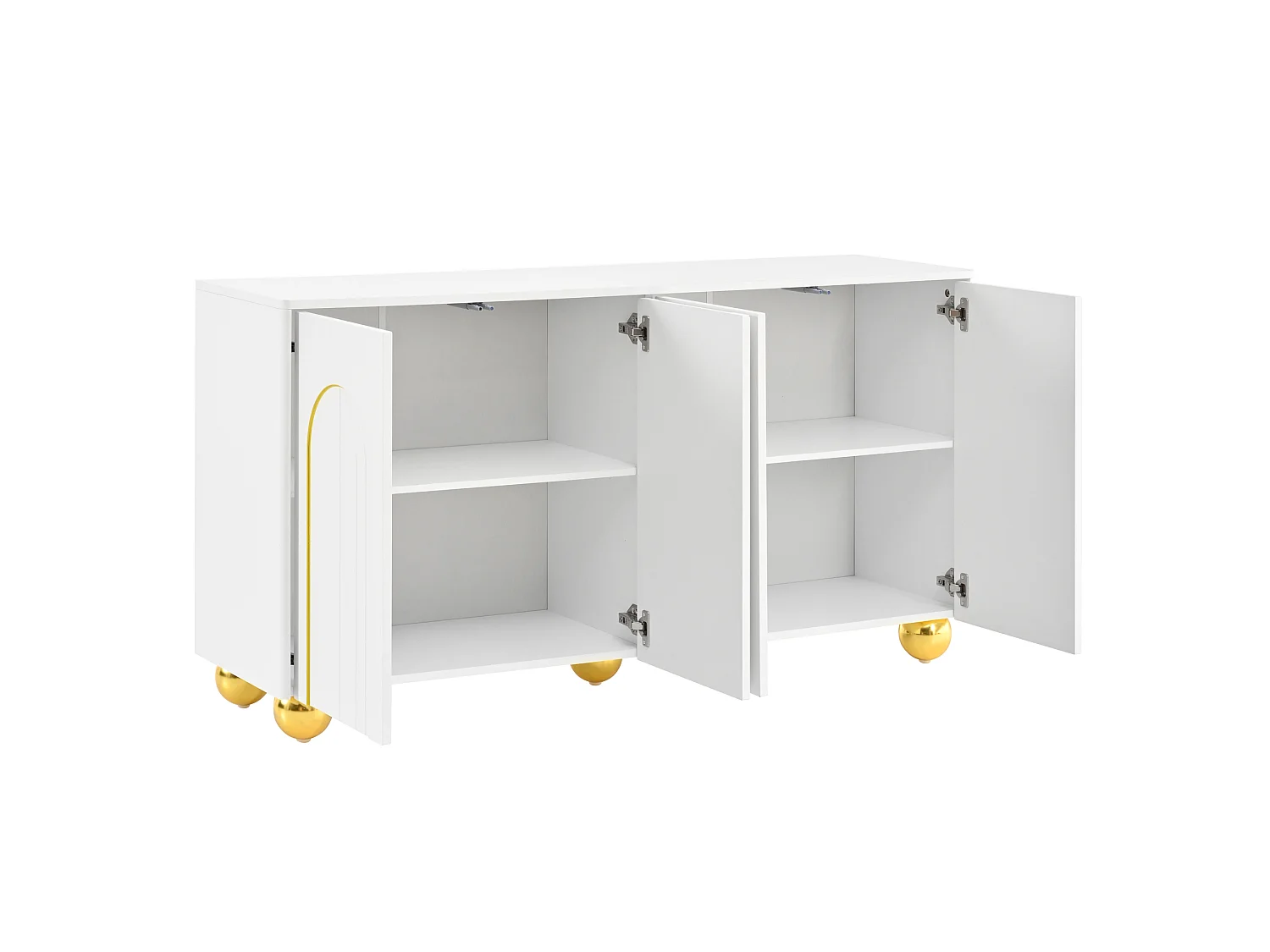 Dressoir 140x40x74 cm met 4 deuren en gouden metalen poten - Wit