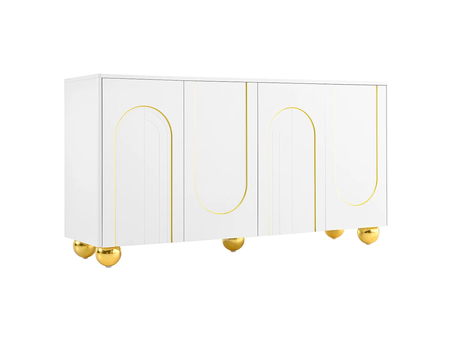Dressoir 140x40x74 cm met 4 deuren en gouden metalen poten - Wit