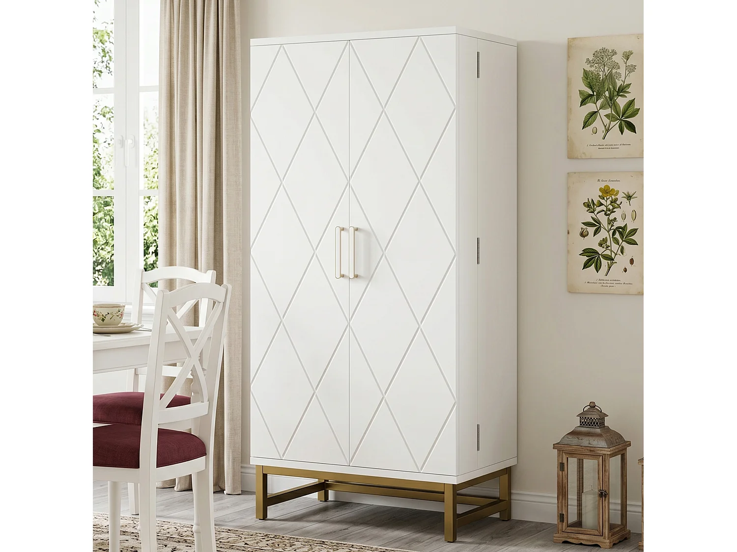 Hög skänk 60x40x130 cm vit med justerbara hyllor och 2 dörrar
