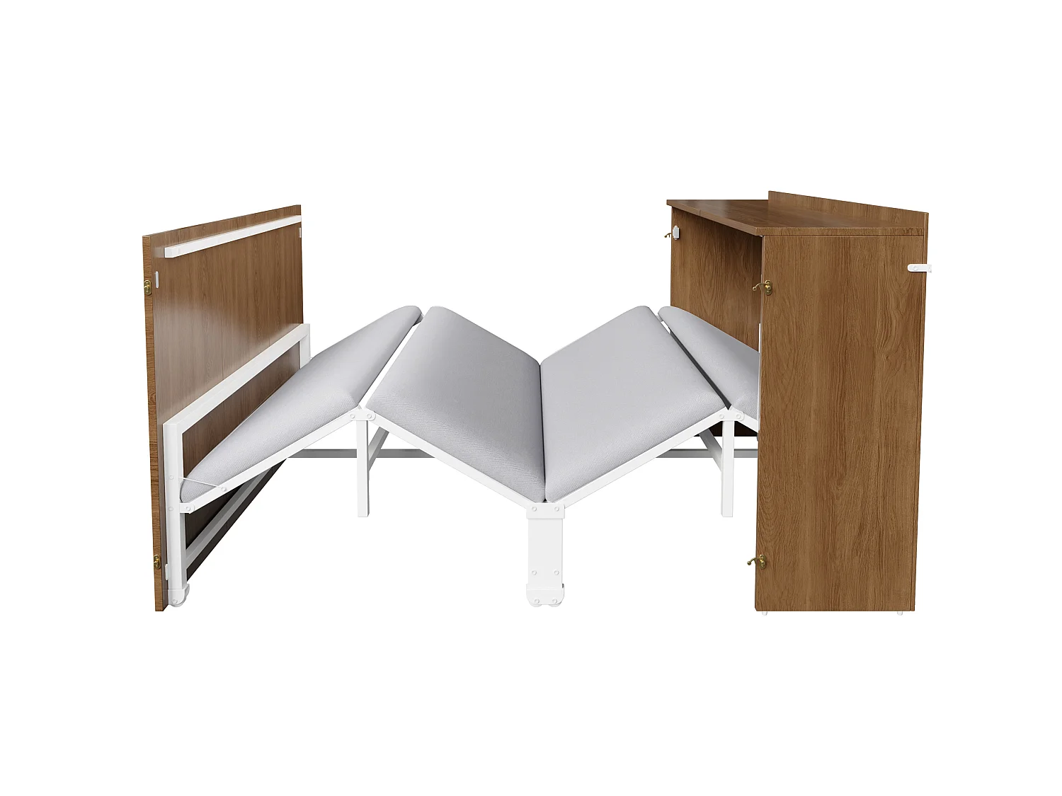Lit escamotable 140 x 200 cm avec matelas en lin et roulettes - Structure en métal - Bois foncé