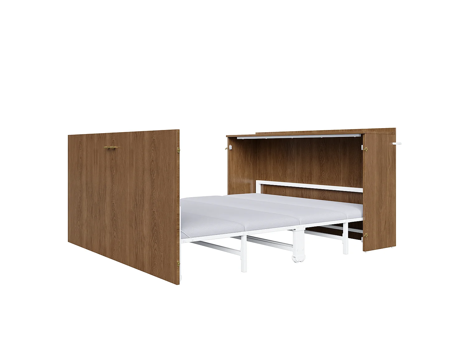 Lit escamotable 140 x 200 cm avec matelas en lin et roulettes - Structure en métal - Bois foncé
