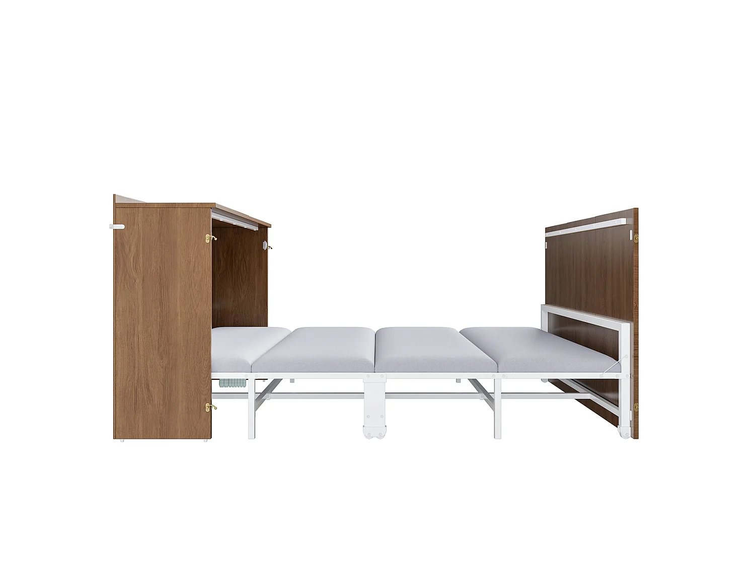 Lit escamotable 140 x 200 cm avec matelas en lin et roulettes - Structure en métal - Bois foncé