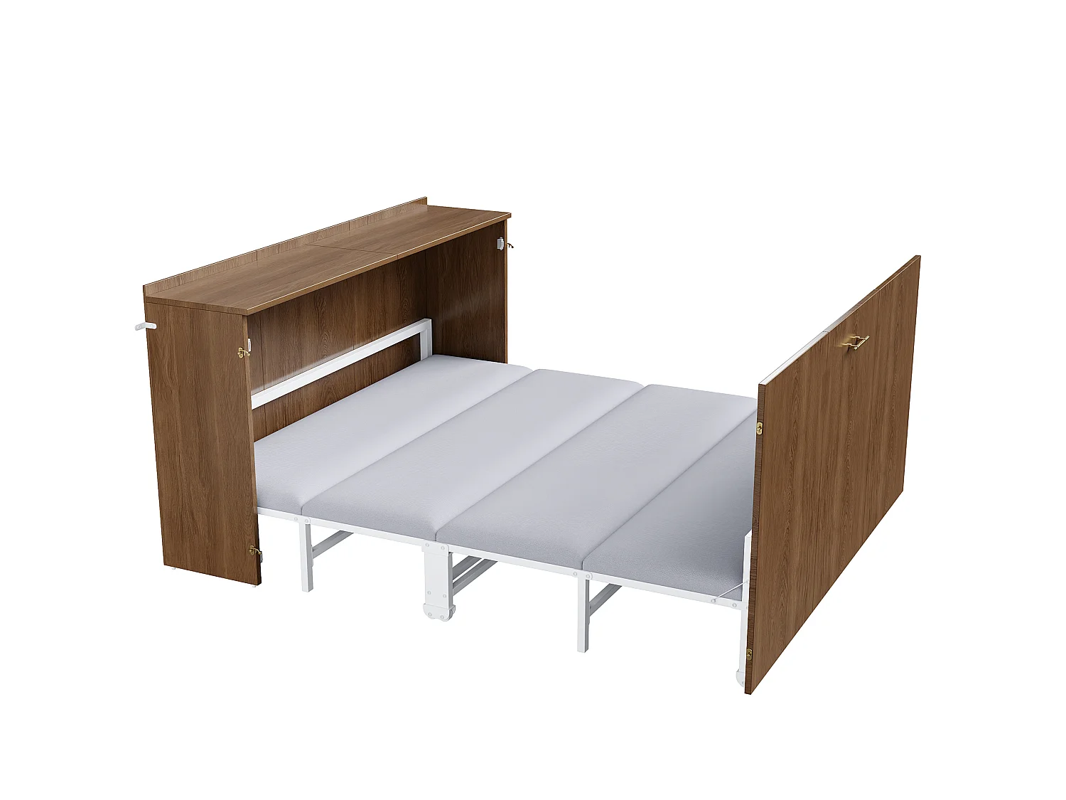Lit escamotable 140 x 200 cm avec matelas en lin et roulettes - Structure en métal - Bois foncé