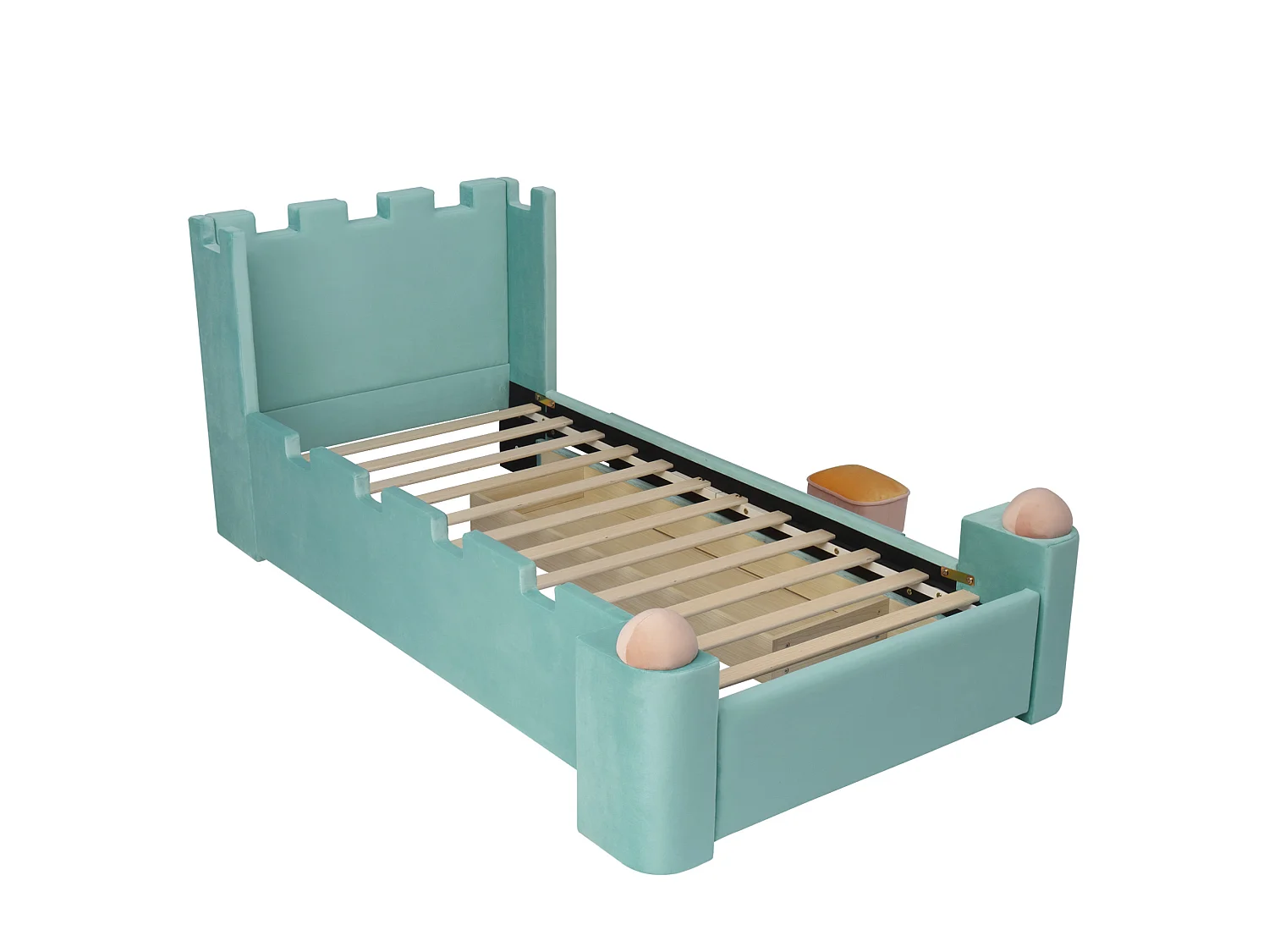 Lit enfant 90x200 cm avec tiroir et étagère rabattable - Velours bleu-vert