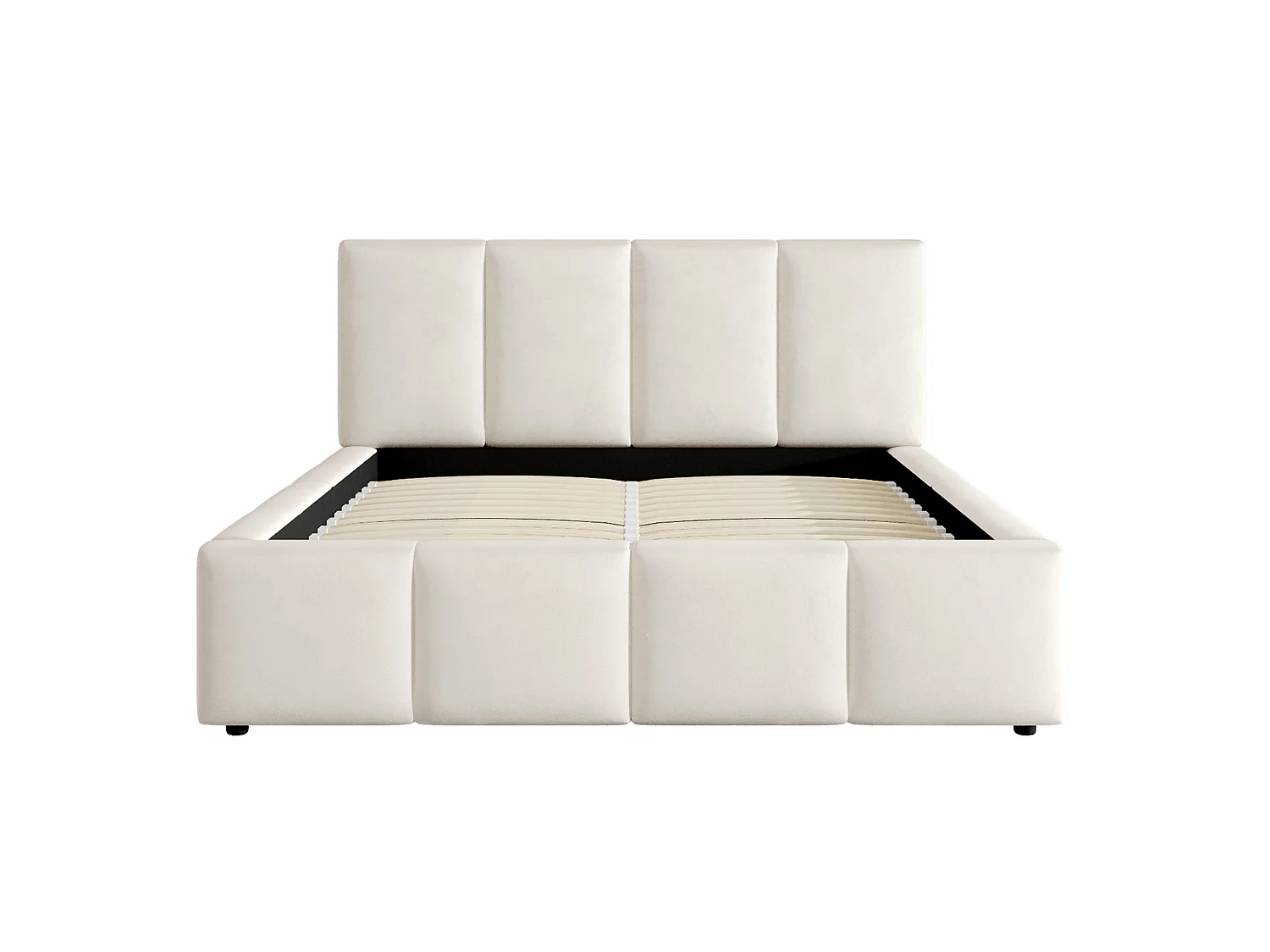Volwassen tweepersoonsbed 180x200 cm in beige chenille met lattenbodem