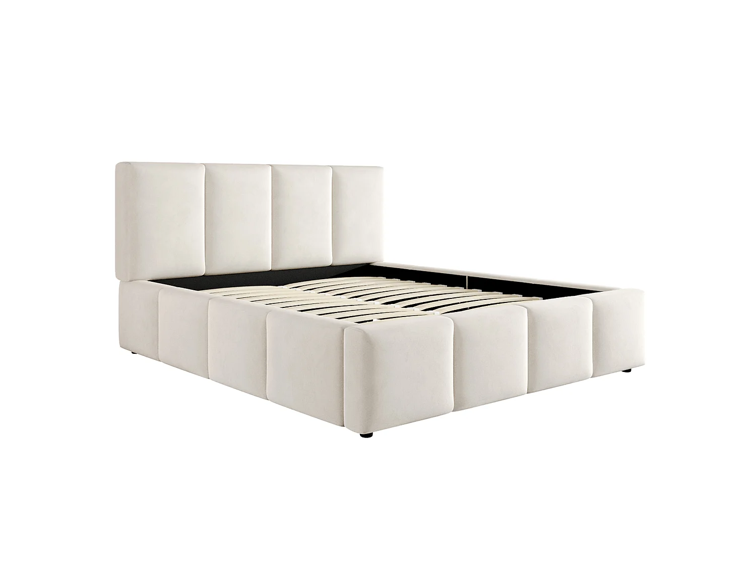 Volwassen tweepersoonsbed 180x200 cm in beige chenille met lattenbodem