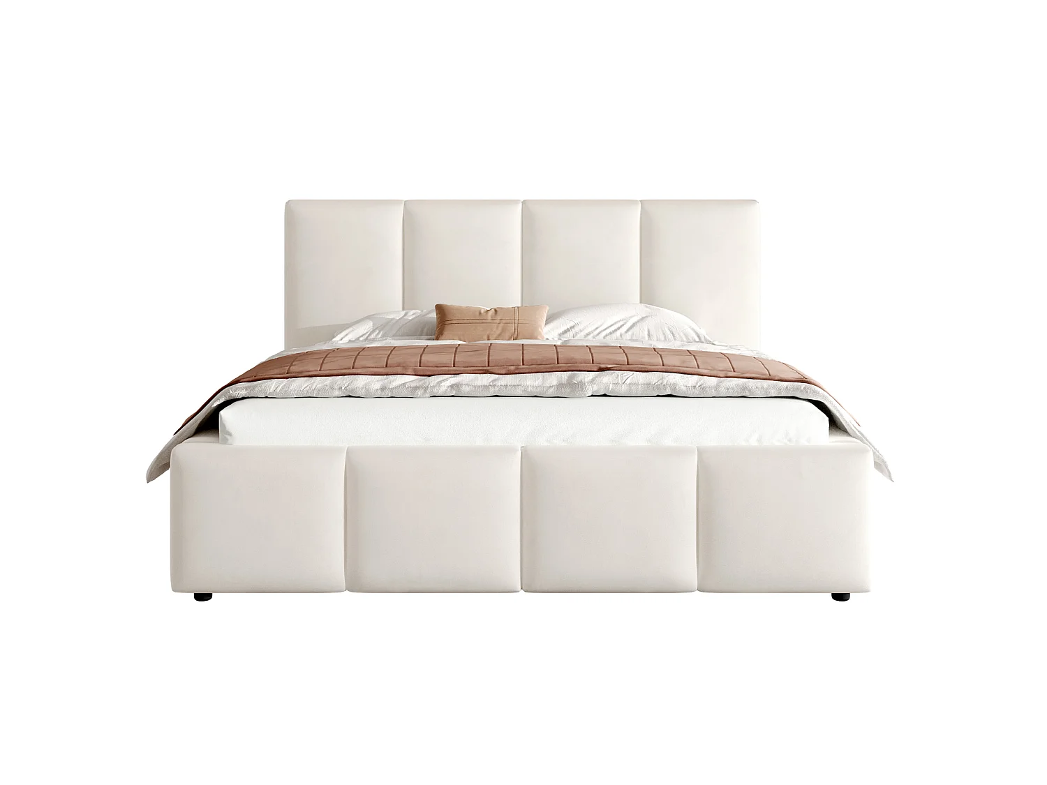 Volwassen tweepersoonsbed 180x200 cm in beige chenille met lattenbodem
