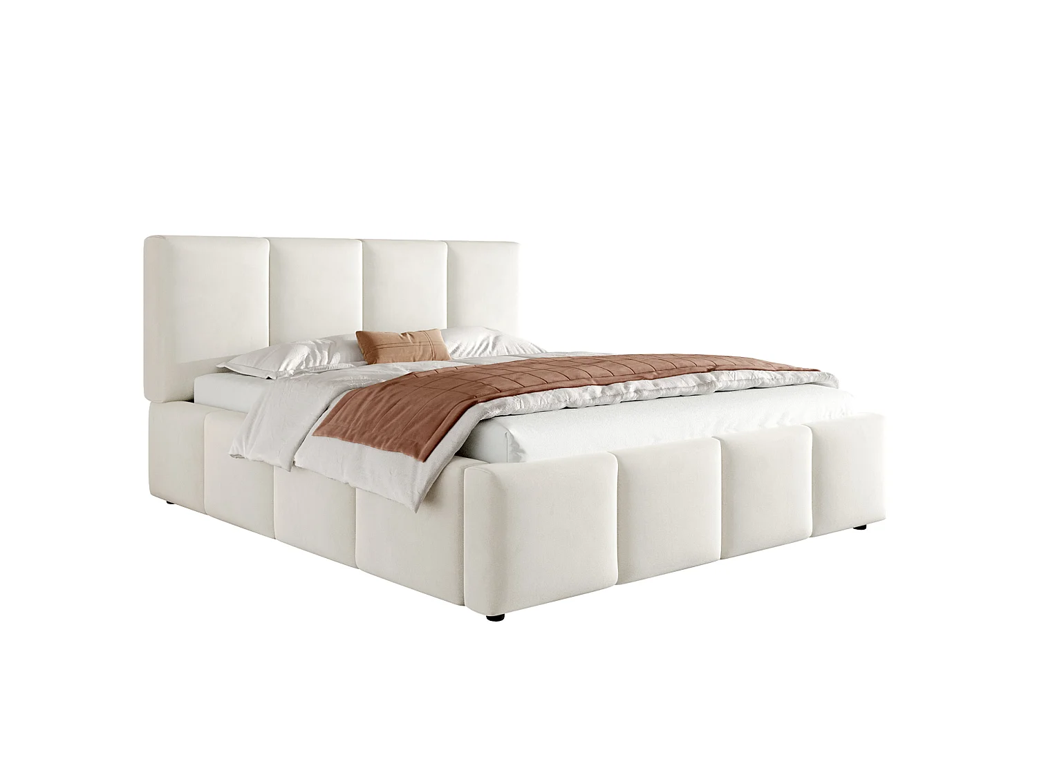 Volwassen tweepersoonsbed 180x200 cm in beige chenille met lattenbodem