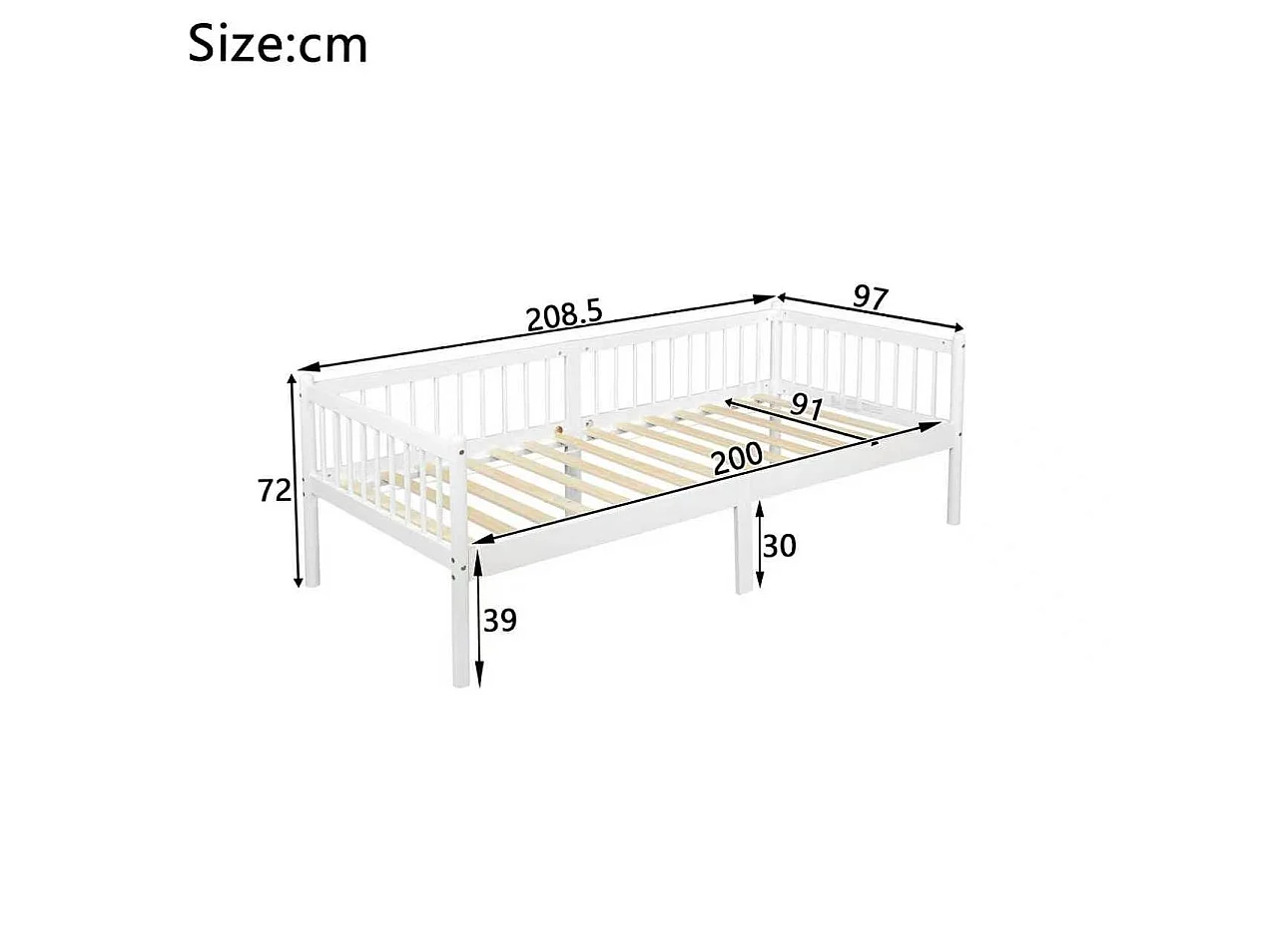 Lit enfant 90x200 cm en pin avec barrières de sécurité sur 3 côtés - Blanc