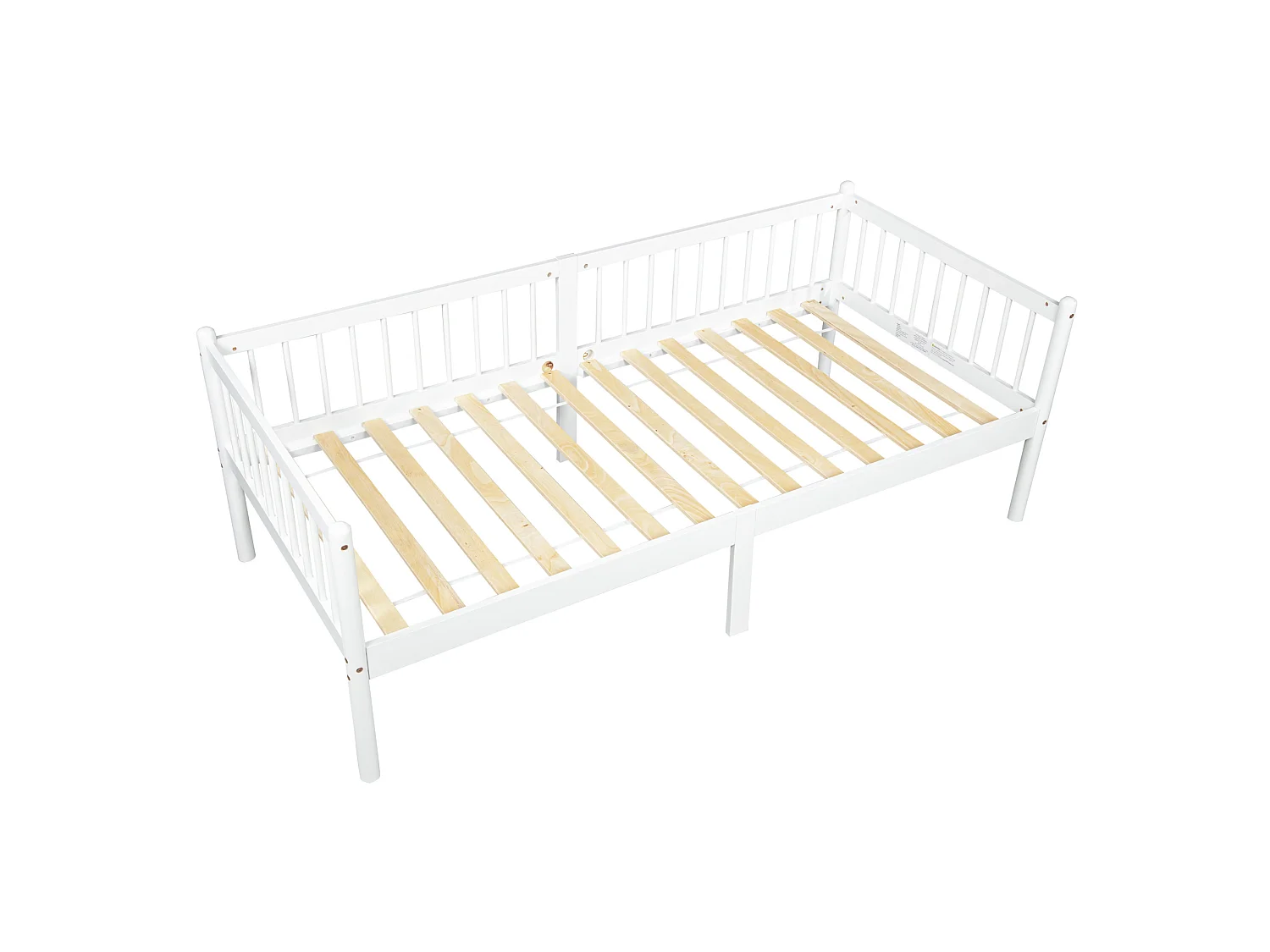 Lit enfant 90x200 cm en pin avec barrières de sécurité sur 3 côtés - Blanc