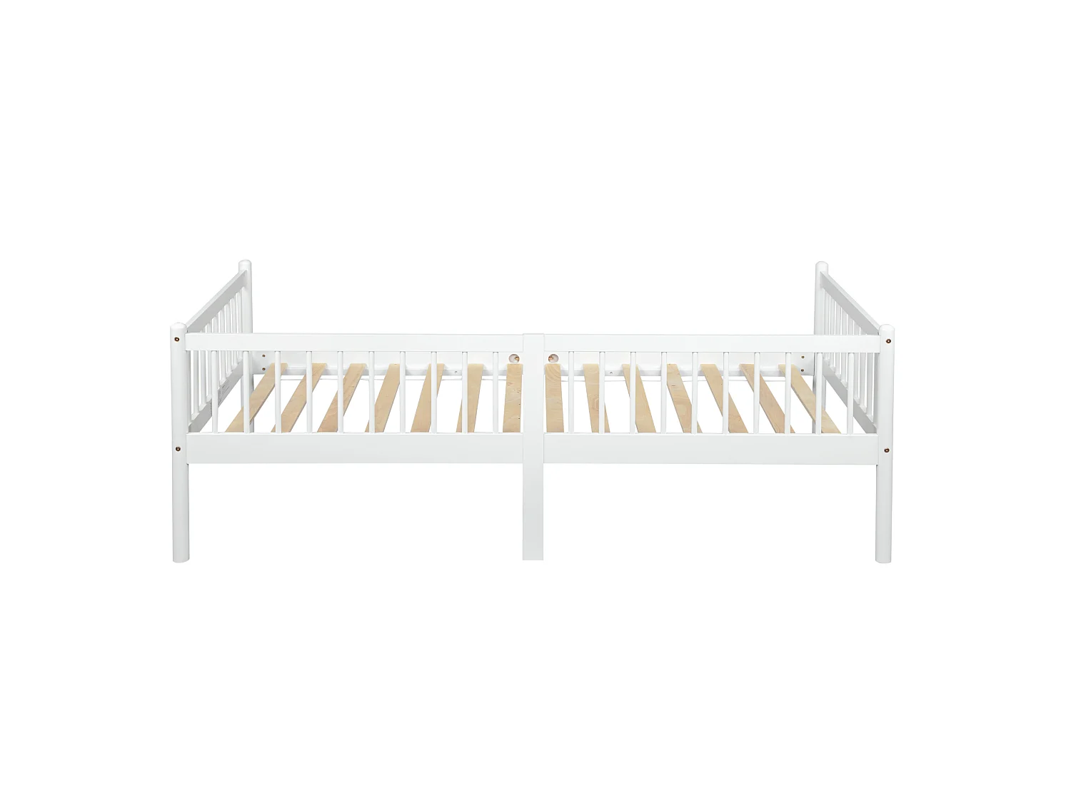 Lit enfant 90x200 cm en pin avec barrières de sécurité sur 3 côtés - Blanc