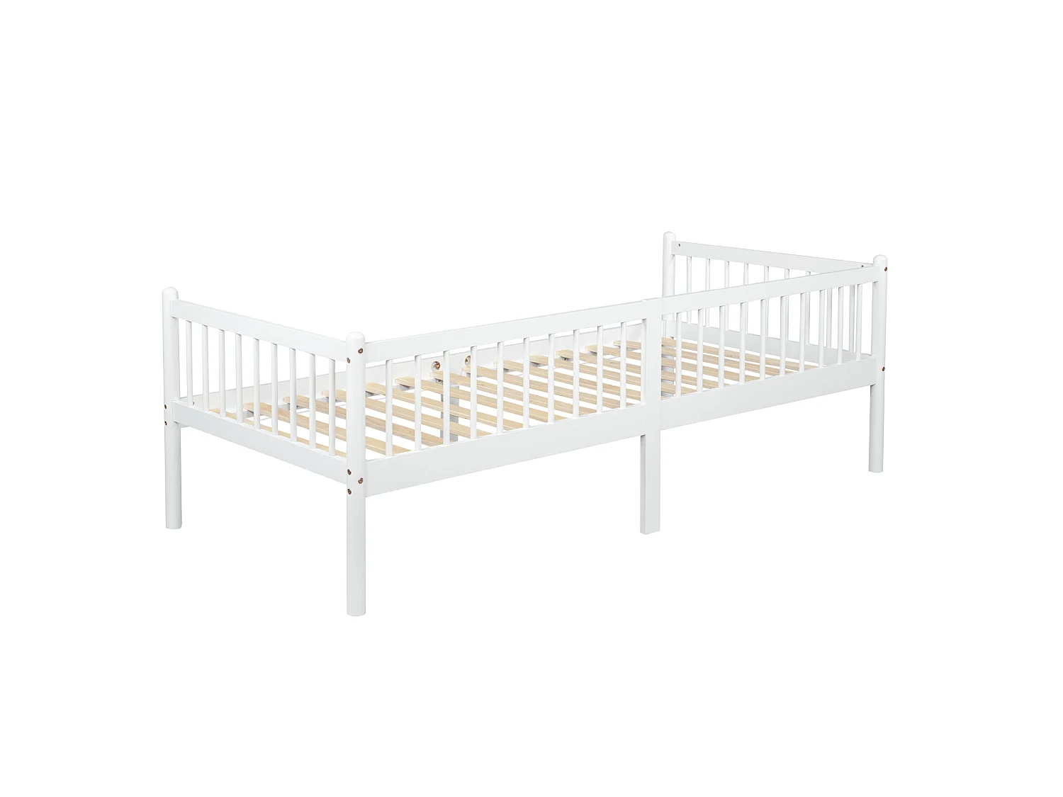 Lit enfant 90x200 cm en pin avec barrières de sécurité sur 3 côtés - Blanc