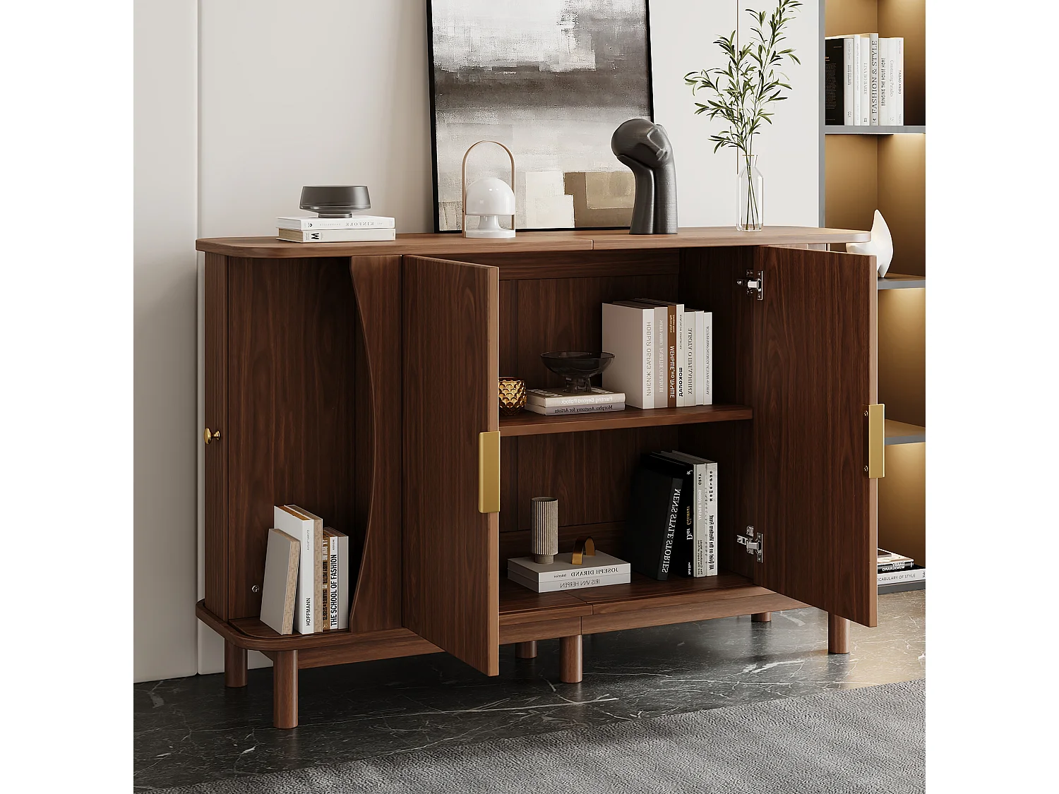 Buffet 140x40x88 cm avec 4 portes et étagère réglable - Marron