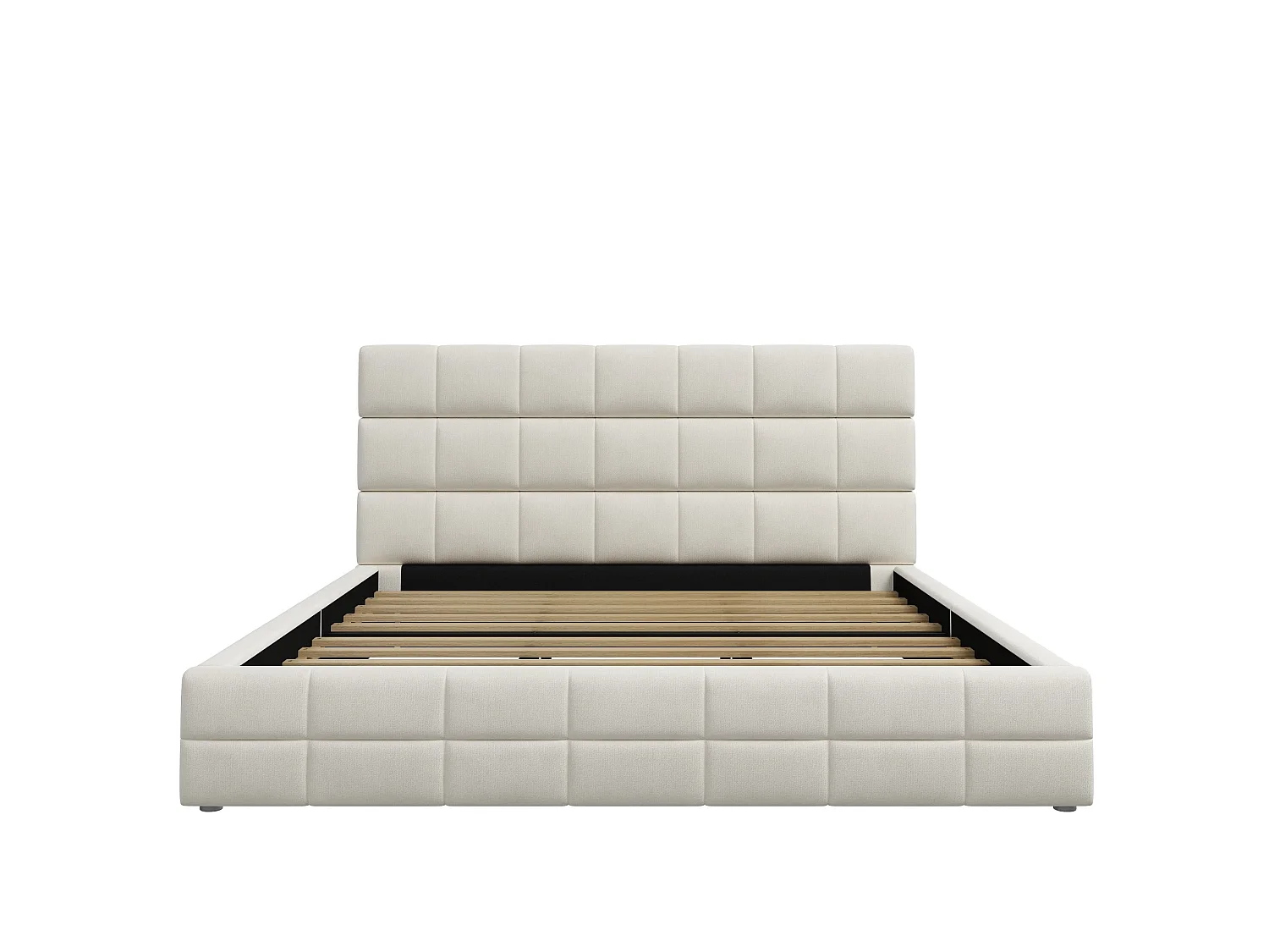 Volwassenenbed 180 x 200 cm in fluweel met hoofdbord - Beige (matras niet inbegrepen)